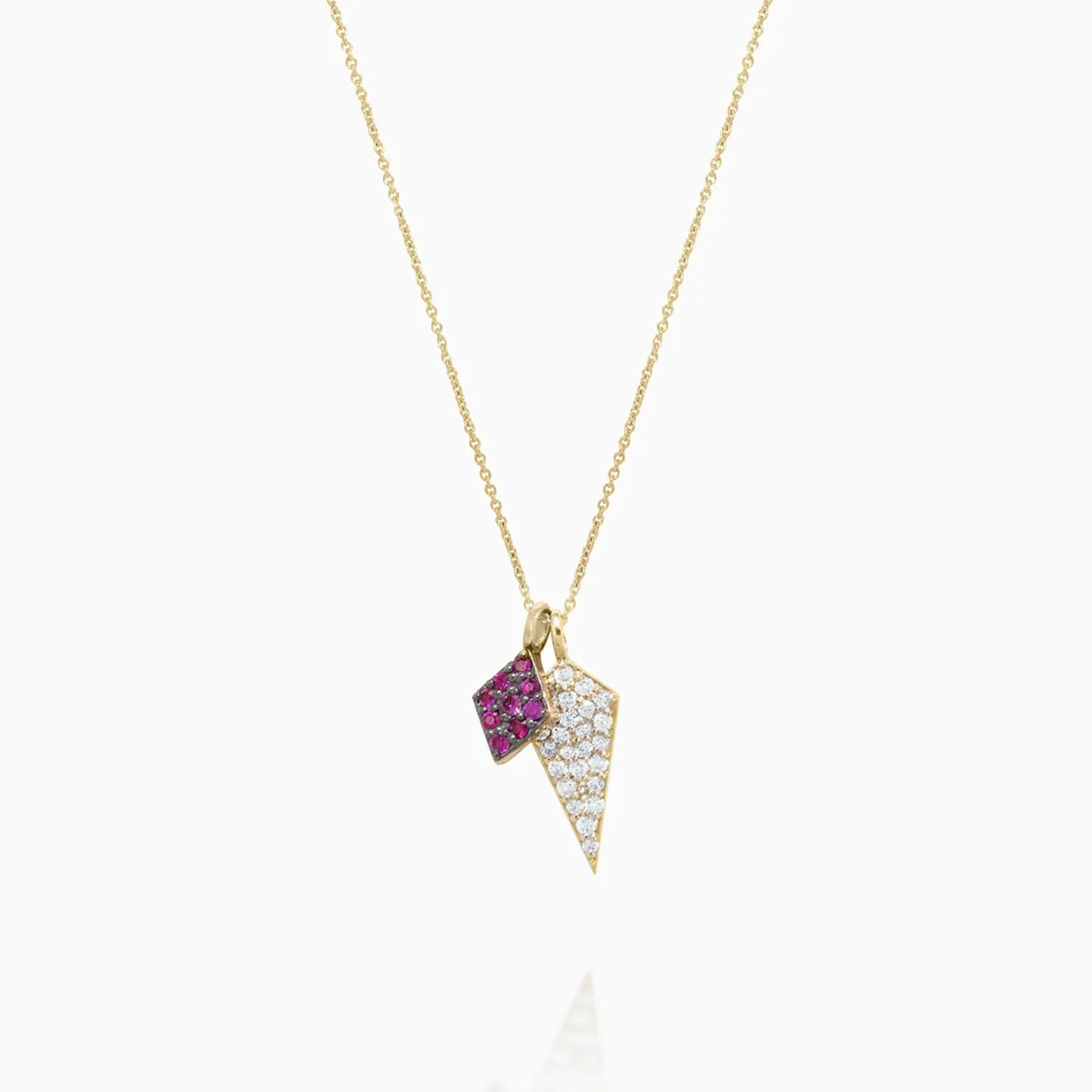 Diamond and Ruby Geometric Pendants Necklace