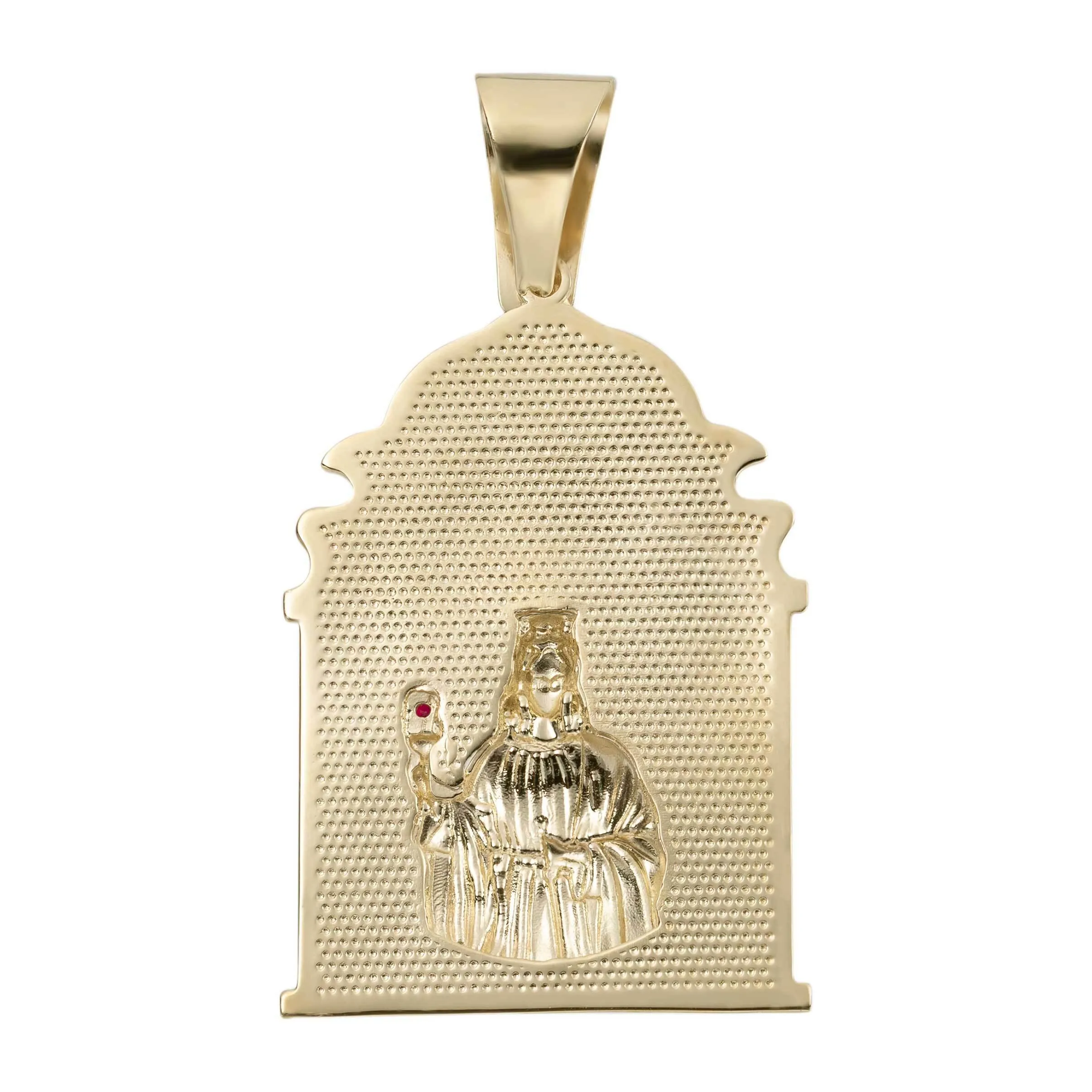 Diamond-Cut Saint Barbara Ruby CZ Pendant 14K Yellow Gold