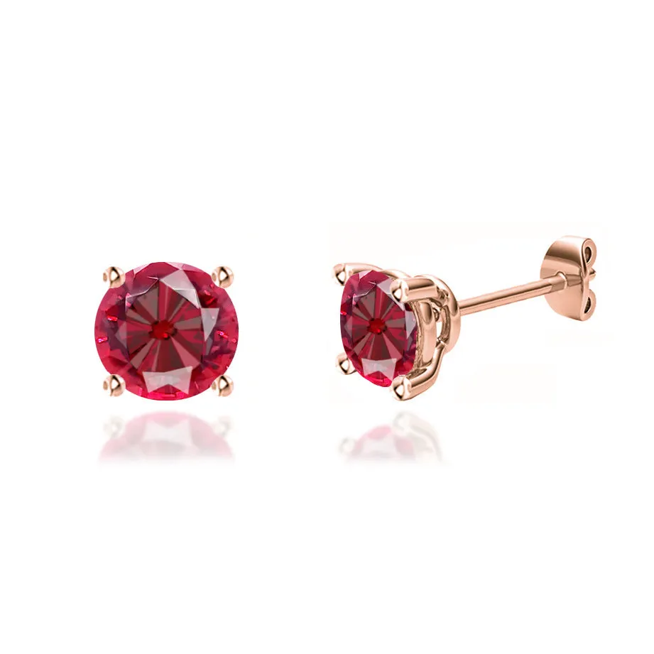 DOVE - Round Ruby 18k Rose Gold Stud Earrings