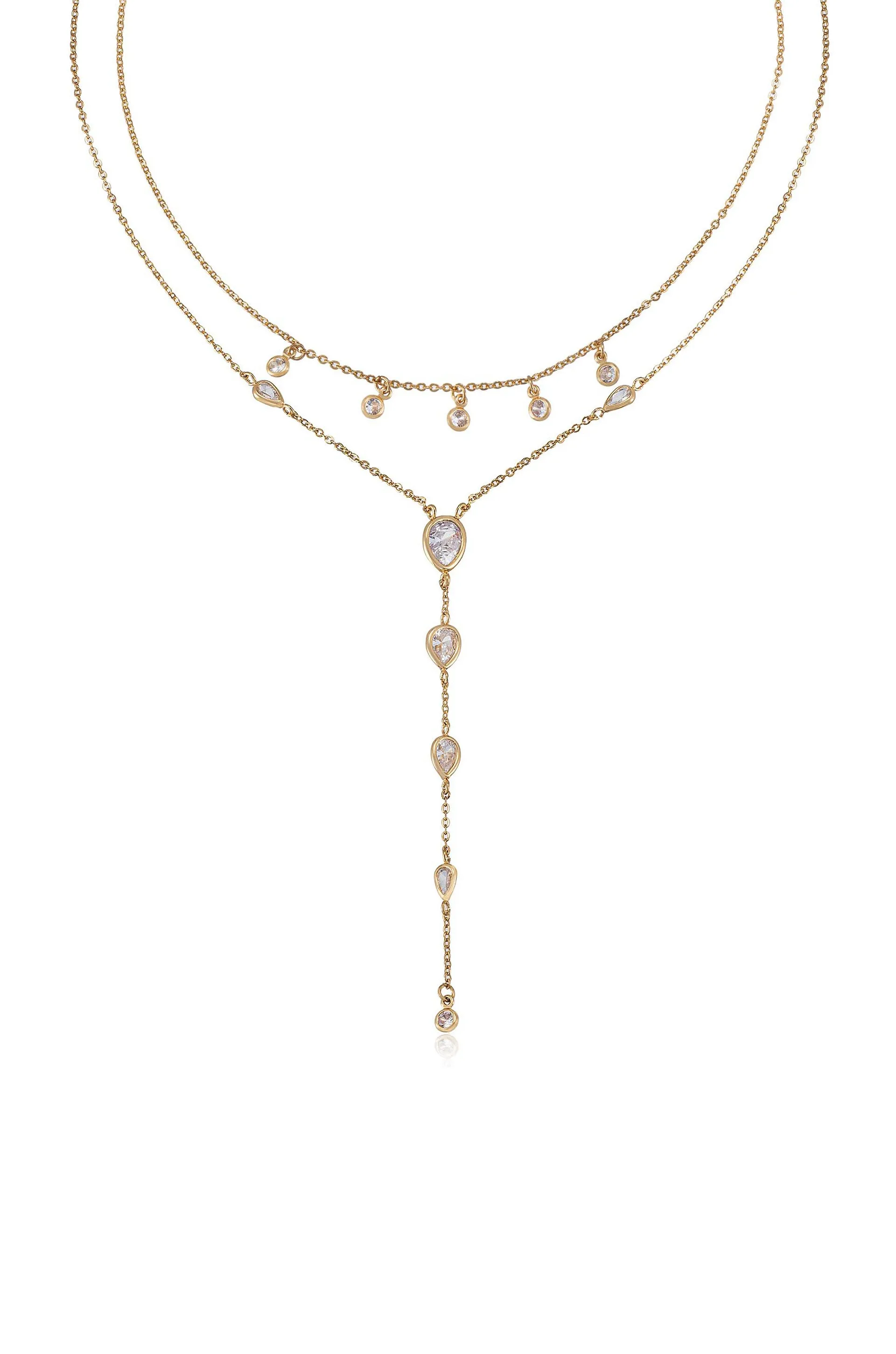 Draped in Bezel Crystal Lariat Necklace Set