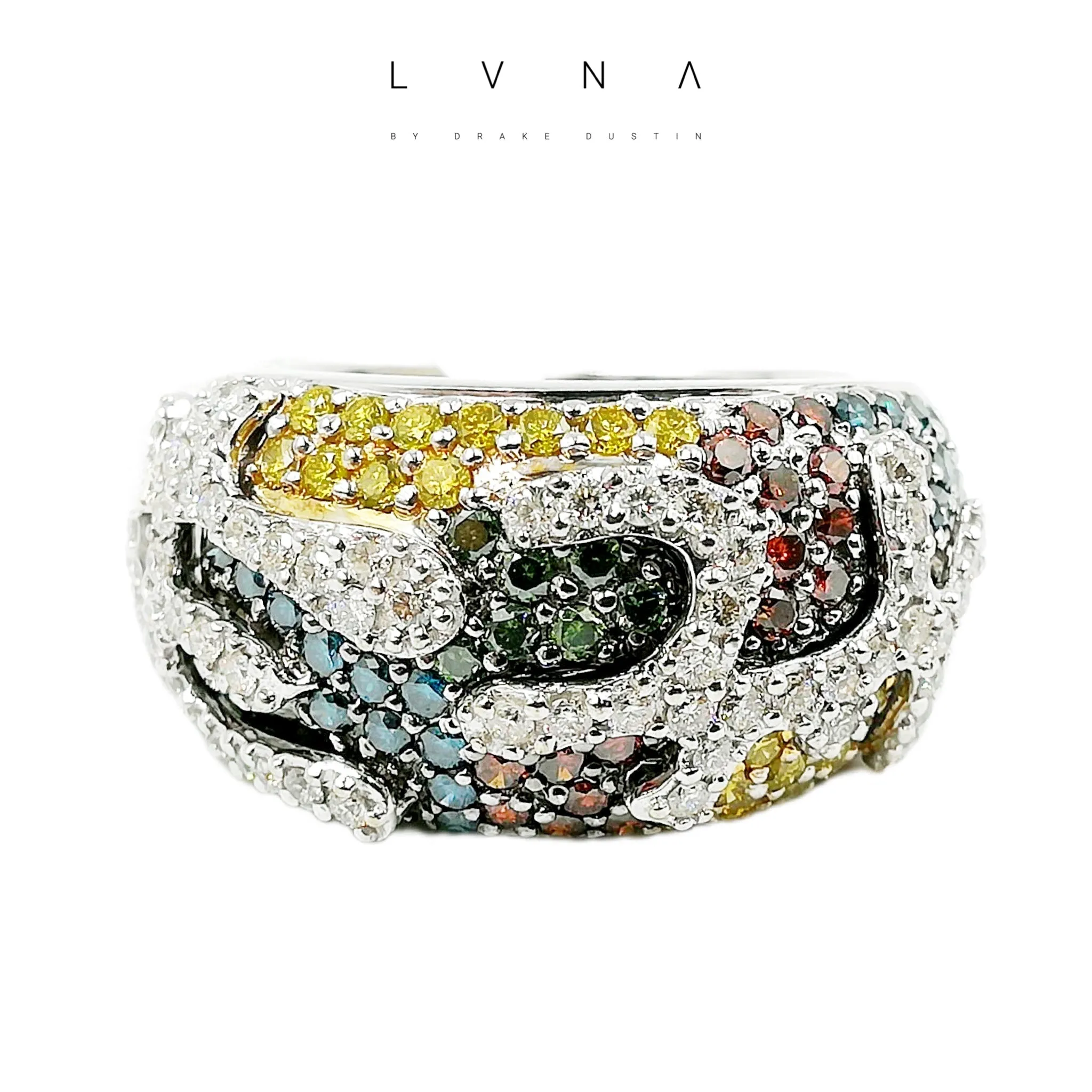 Editor’s Pick | Rainbow Colored Diamond Waved Deco Ring 14kt