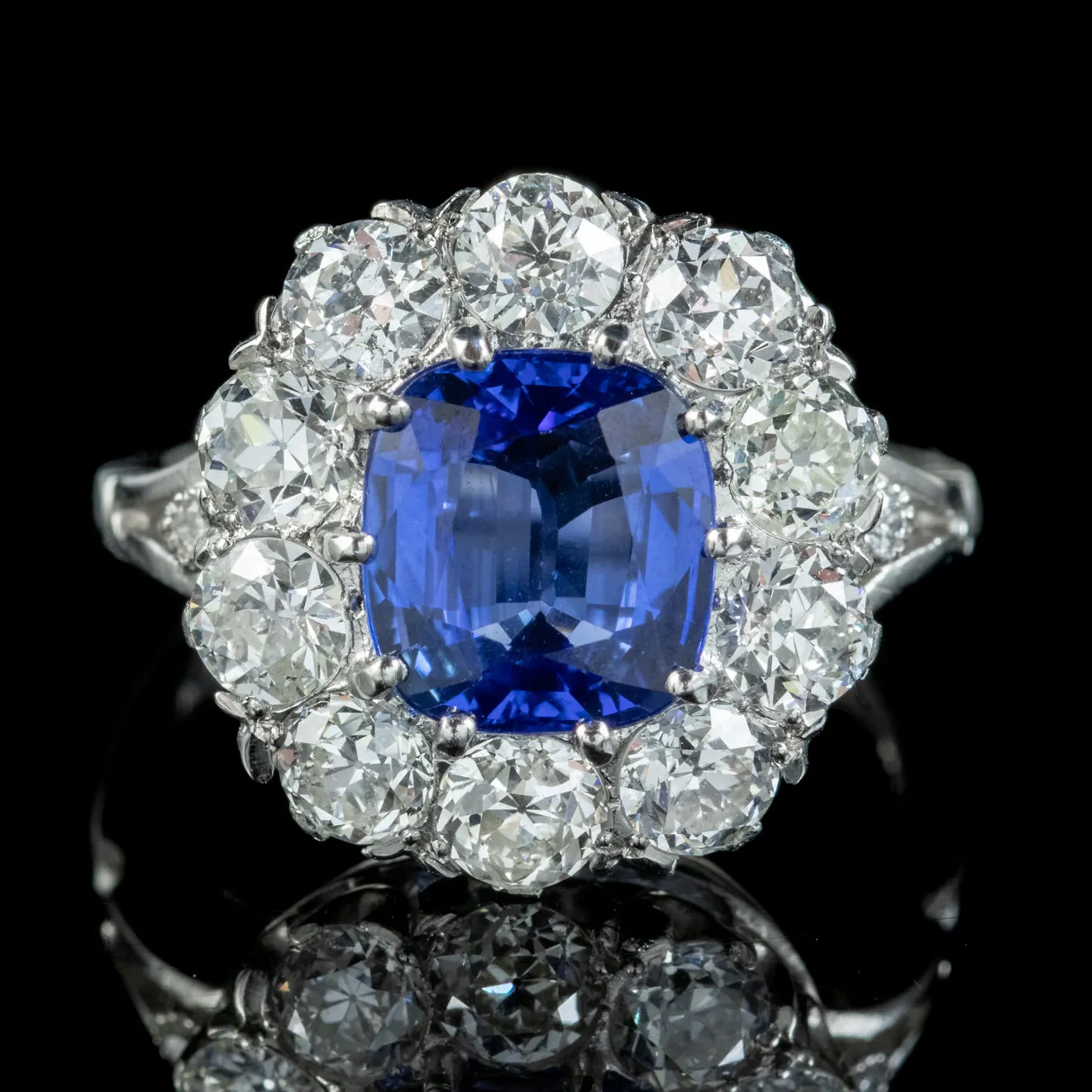 Edwardian Style Sapphire Diamond Cluster Ring 3.25ct Sapphire