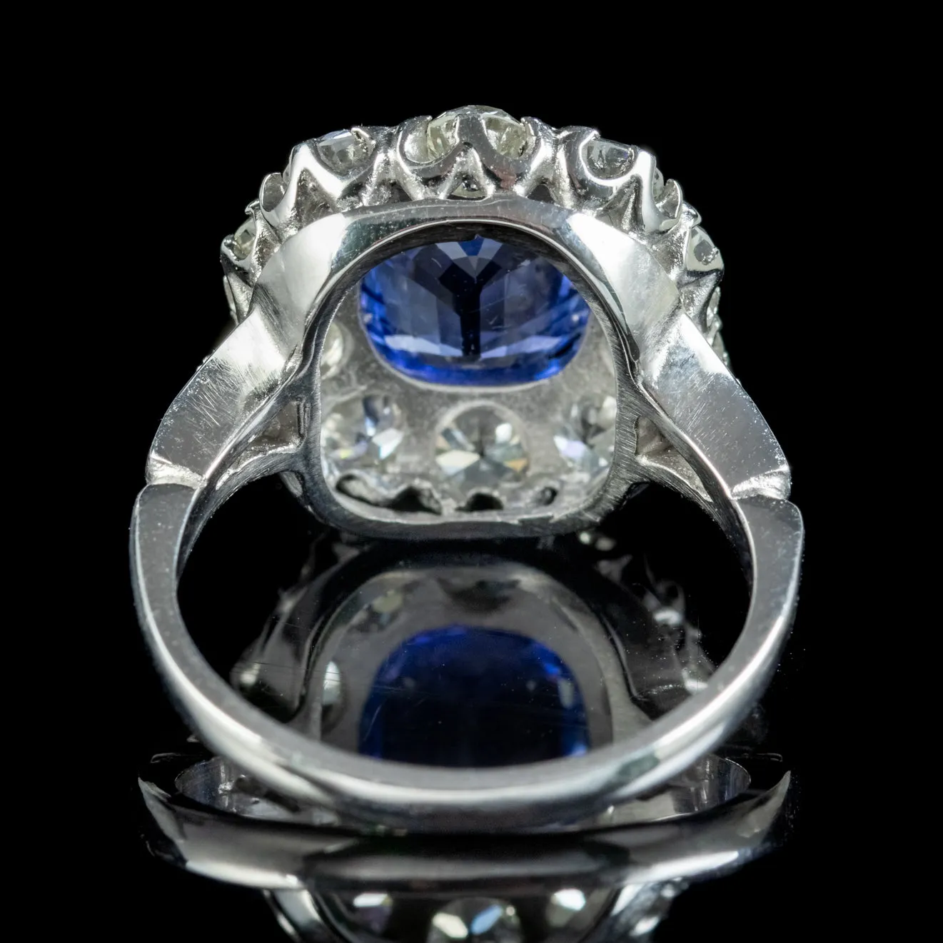 Edwardian Style Sapphire Diamond Cluster Ring 3.25ct Sapphire