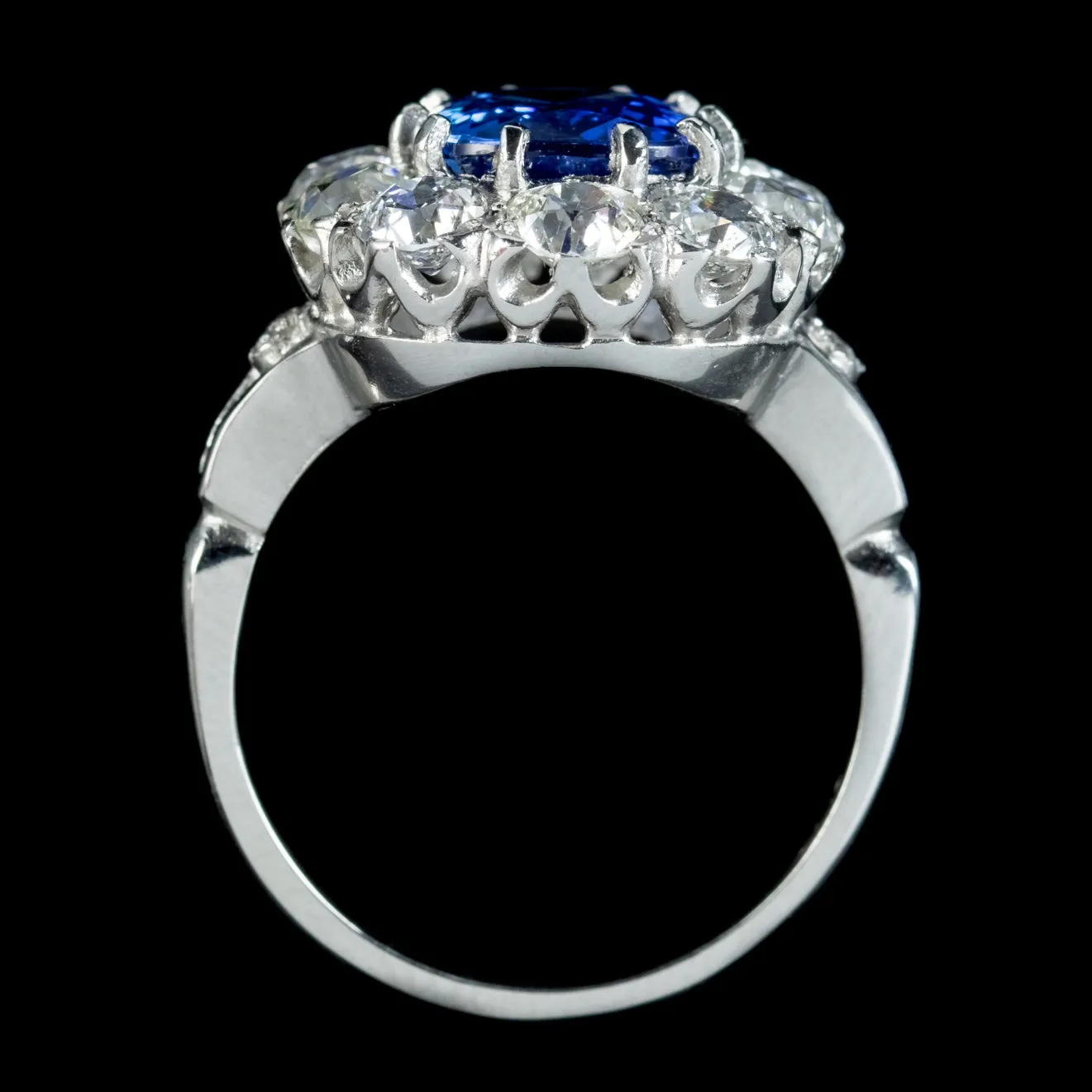 Edwardian Style Sapphire Diamond Cluster Ring 3.25ct Sapphire