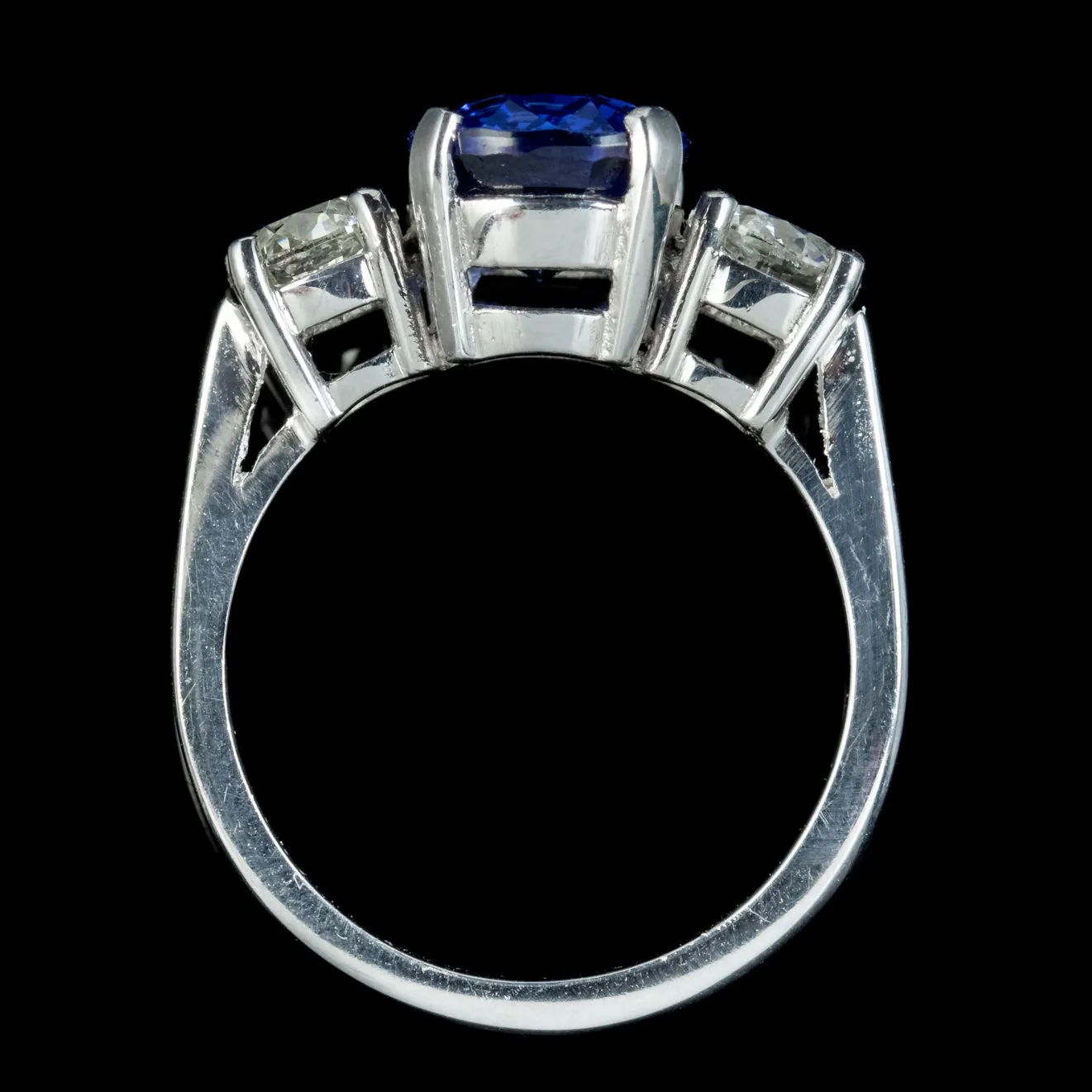 Edwardian Style Sapphire Diamond Trilogy Ring Platinum 3.38ct Sapphire 1.20ct Of Diamond