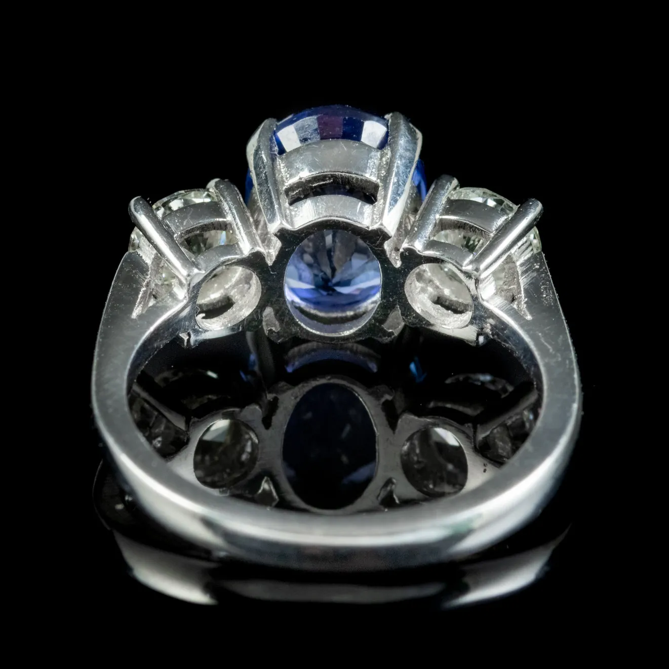 Edwardian Style Sapphire Diamond Trilogy Ring Platinum 3.38ct Sapphire 1.20ct Of Diamond