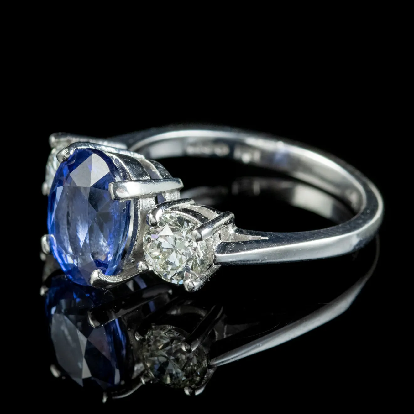 Edwardian Style Sapphire Diamond Trilogy Ring Platinum 3.38ct Sapphire 1.20ct Of Diamond