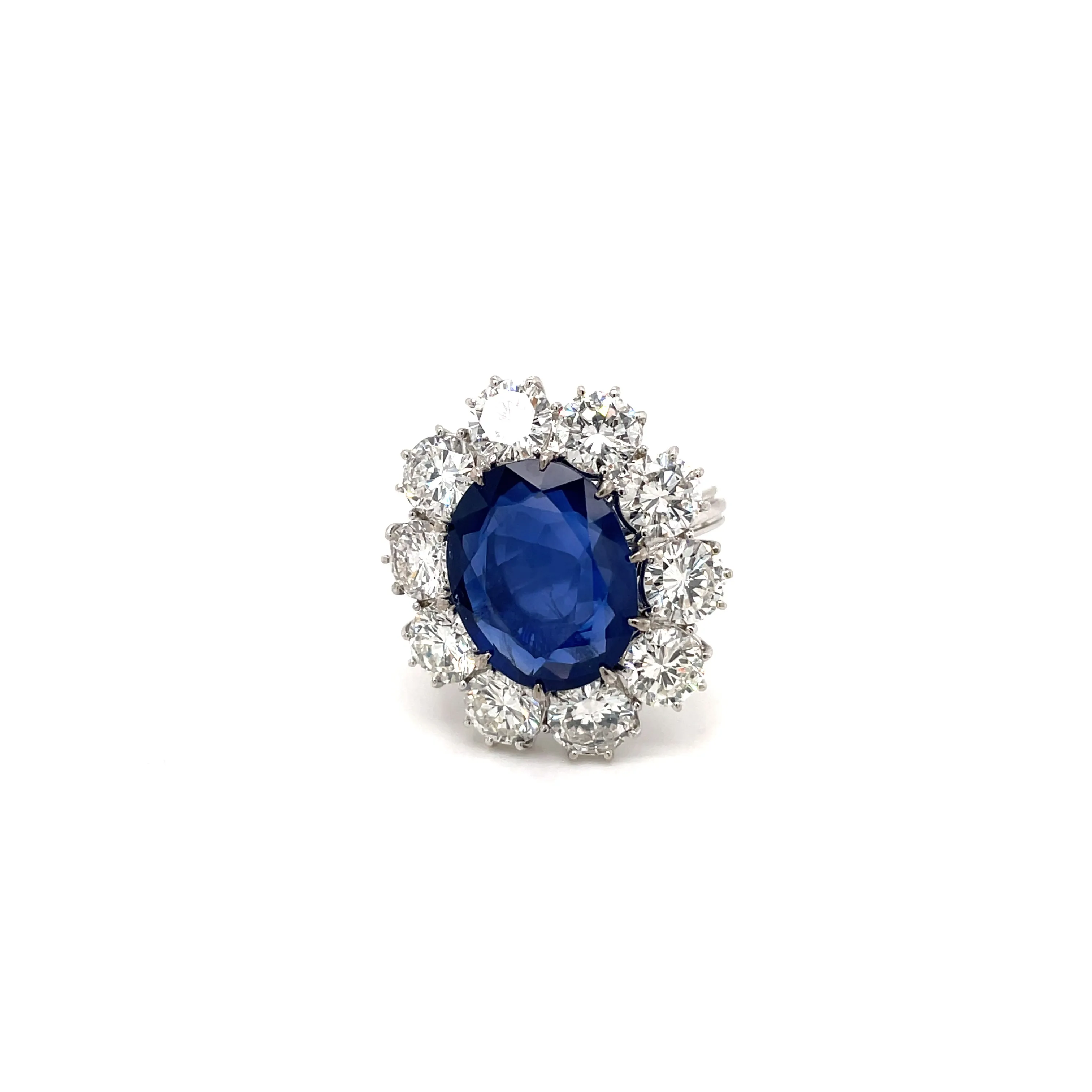 Estate SSEF Certified 8 Carat Unheated Burma Sapphire 5 Ct Diamonds Ring