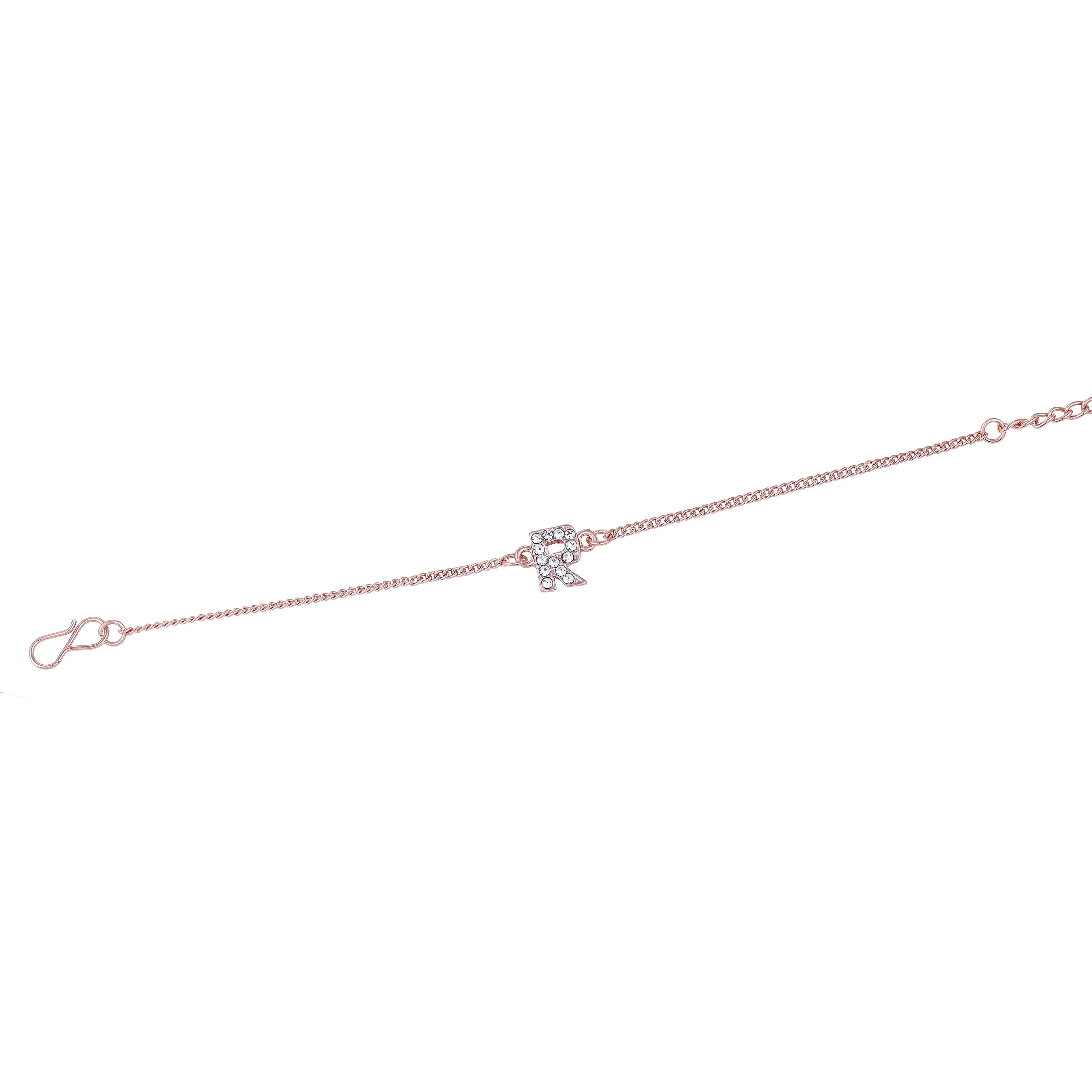 Estele Rose Gold Plated Captivating Medium 'R' Letter Bracelet with Crystals for Women