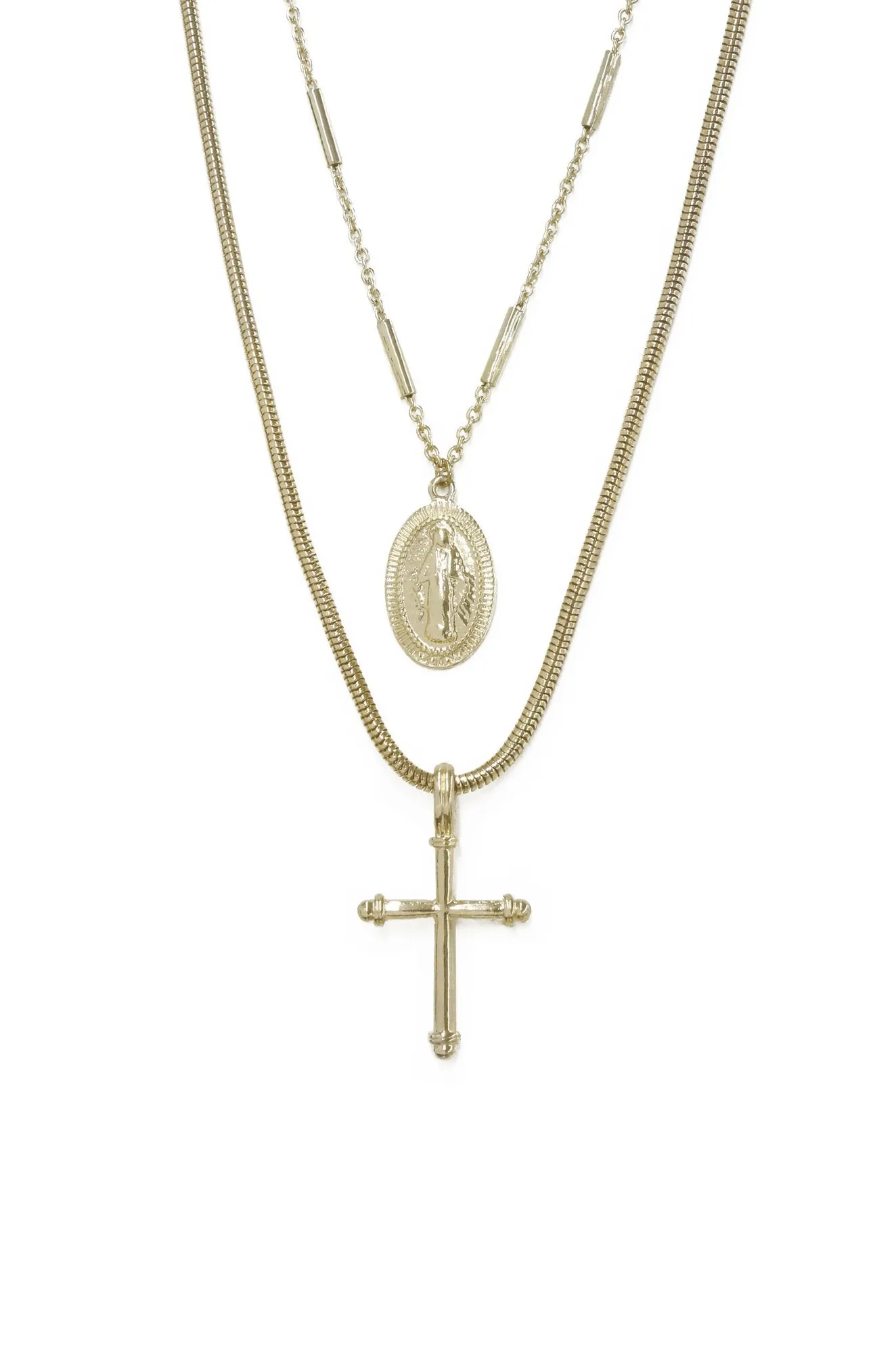 Ettika Like a Prayer Layered Cross and Coin Necklace