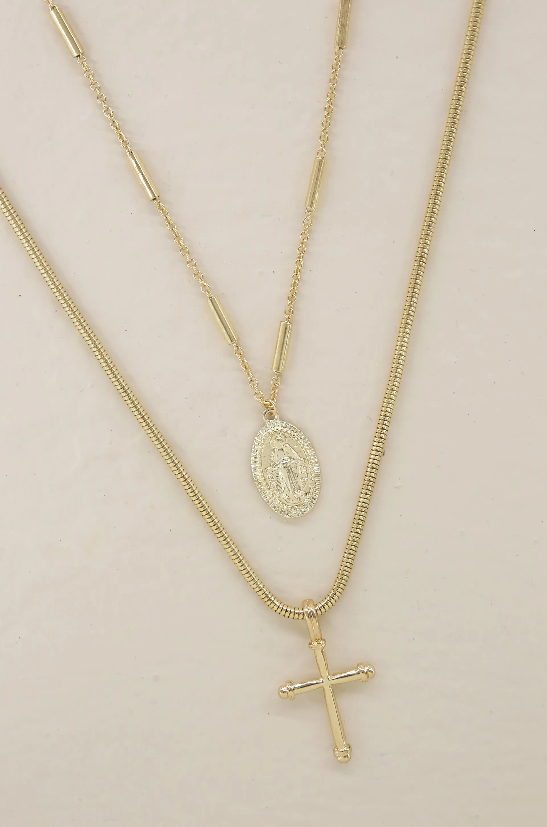 Ettika Like a Prayer Layered Cross and Coin Necklace