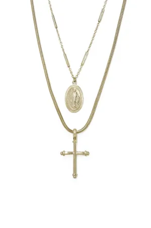 Ettika Like a Prayer Layered Cross and Coin Necklace