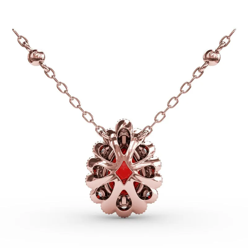 Fana Floral Teardrop Ruby and Diamond Pendant