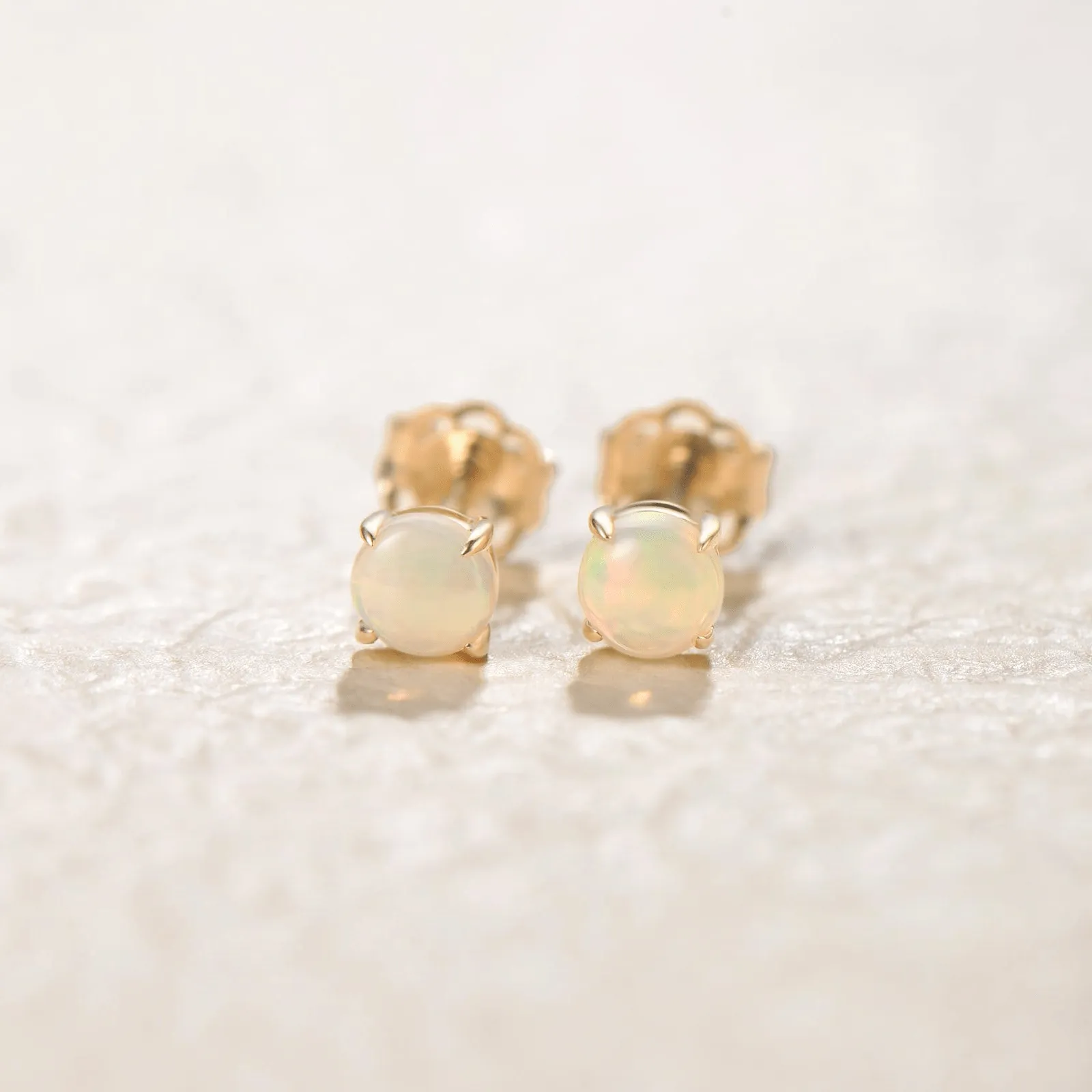 FANCIME "Lumi" Round Opal 14K Solid Yellow Gold Studs