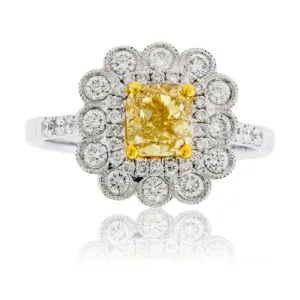 Fancy Natural Yellow Diamond & Diamond Burst Halo Ring