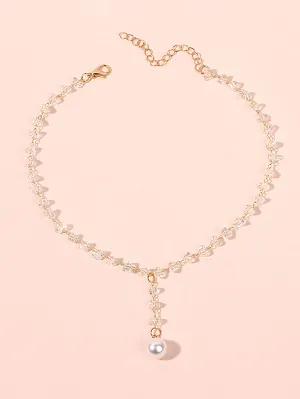 Faux Pearl & Crystal Choker Dainty Necklace Novelty Necklace Creative Necklace