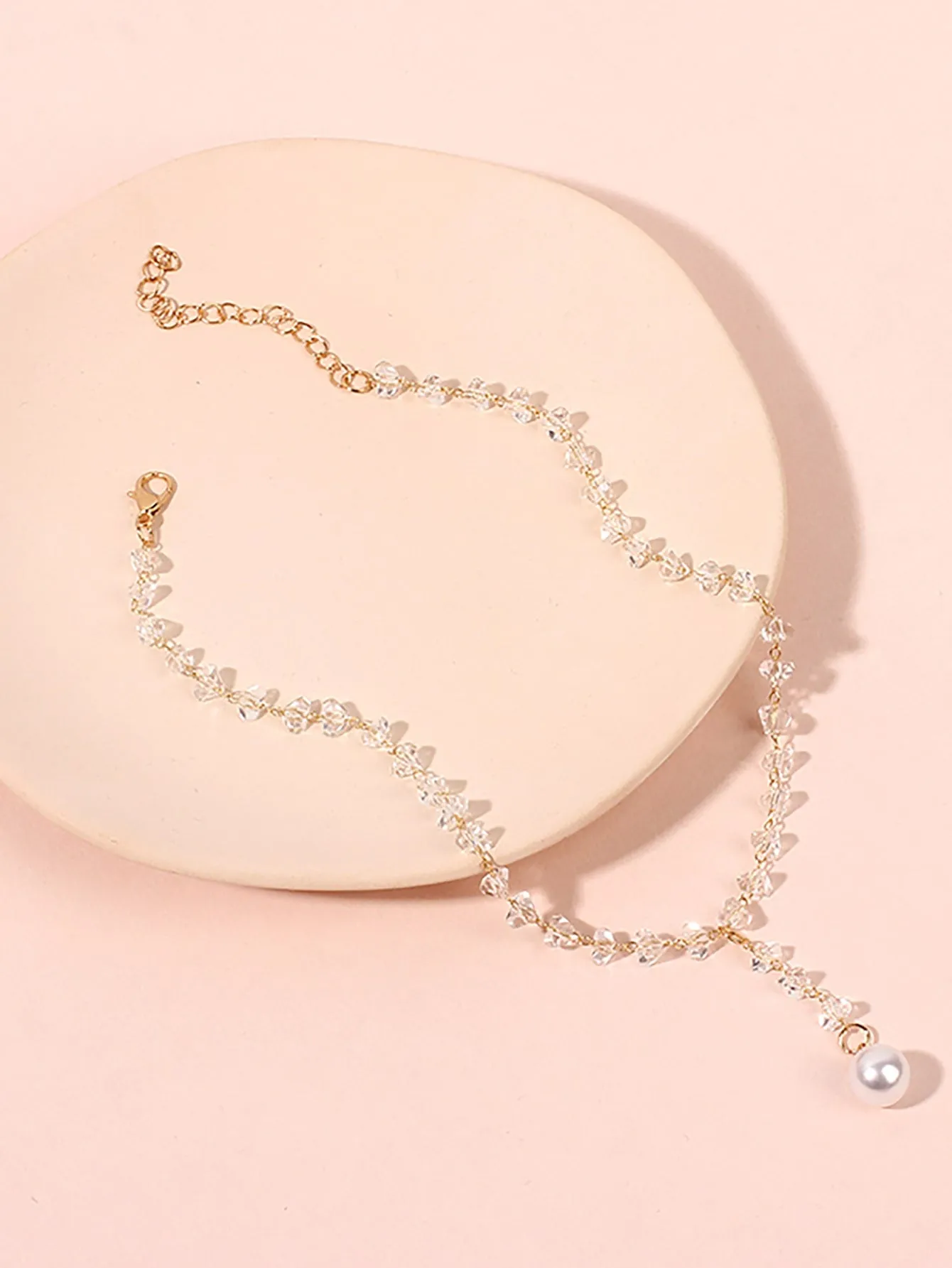 Faux Pearl & Crystal Choker Dainty Necklace Novelty Necklace Creative Necklace