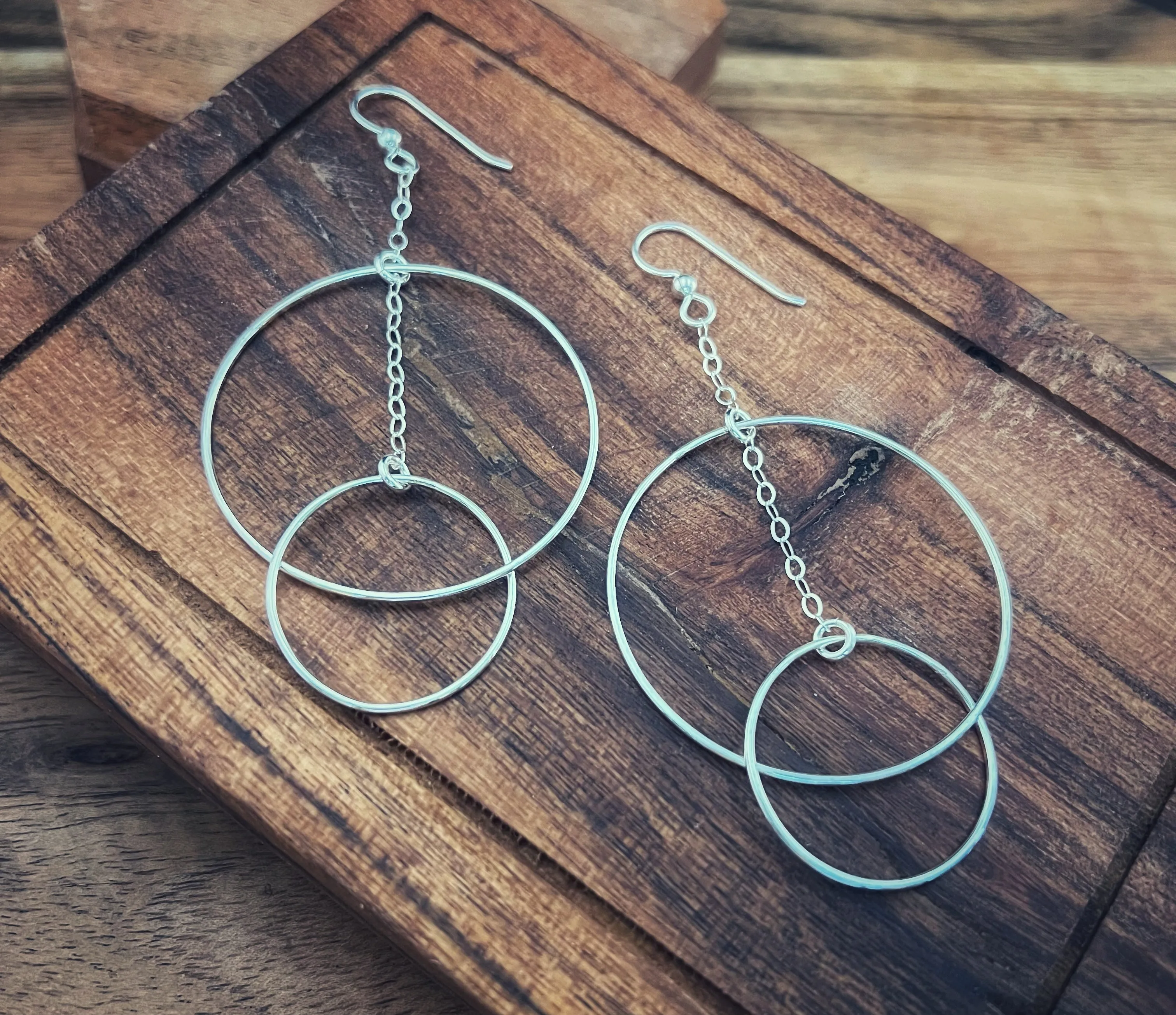 Forged sterling double linked hoop earrings