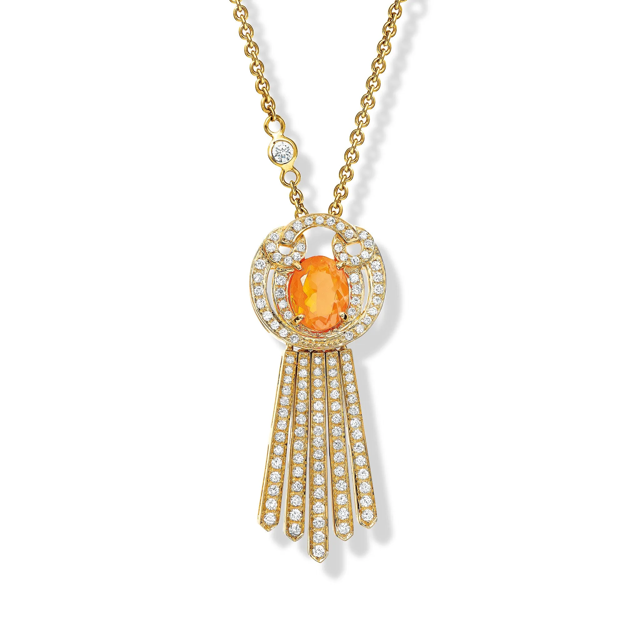 Frida Necklace Pendant 18ct Yellow Gold - Fire Opal & Diamond Pavé