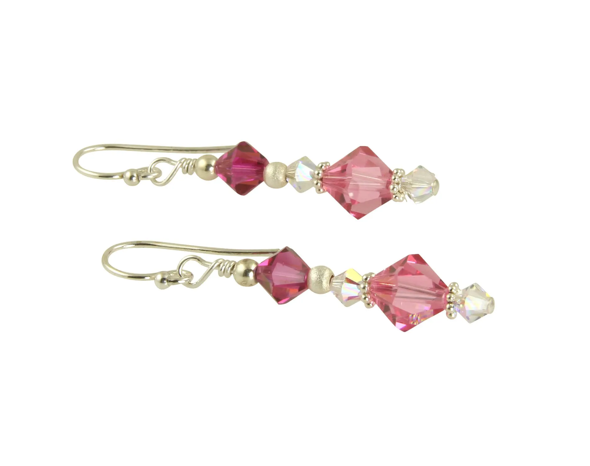 Fuchsia Rose Pink Crystal Beaded Earrings