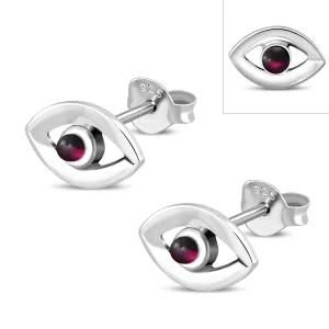 Garnet Evil Eye Sterling Silver Stud Earrings