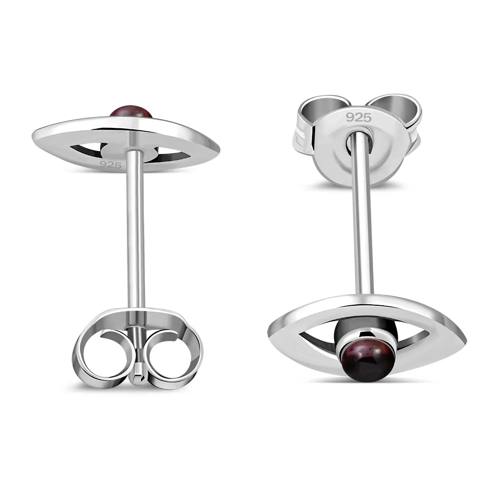 Garnet Evil Eye Sterling Silver Stud Earrings