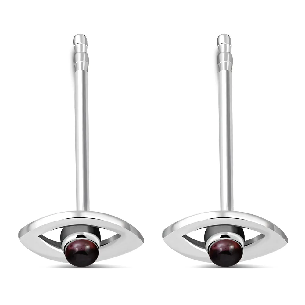 Garnet Evil Eye Sterling Silver Stud Earrings