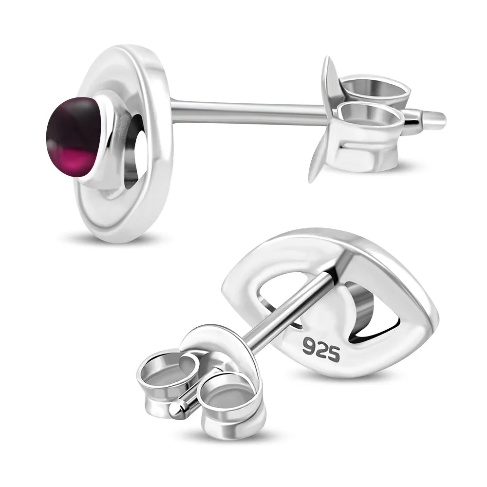 Garnet Evil Eye Sterling Silver Stud Earrings