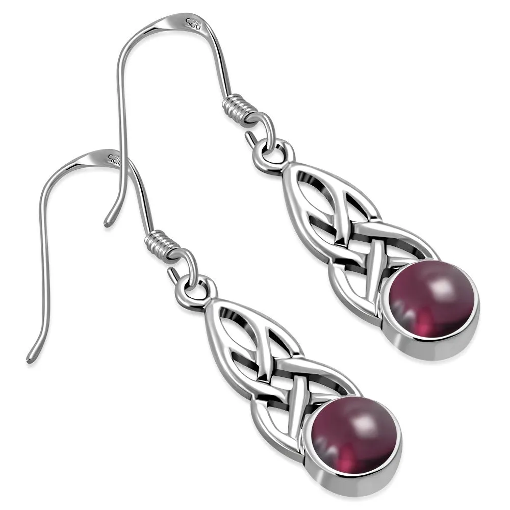 Garnet Stone Celtic Silver Earrings