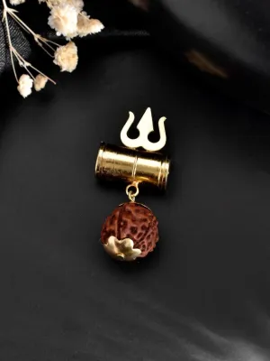 Gold Plated Brown Rudraksh Beaded Spiritual Pendant - Voj