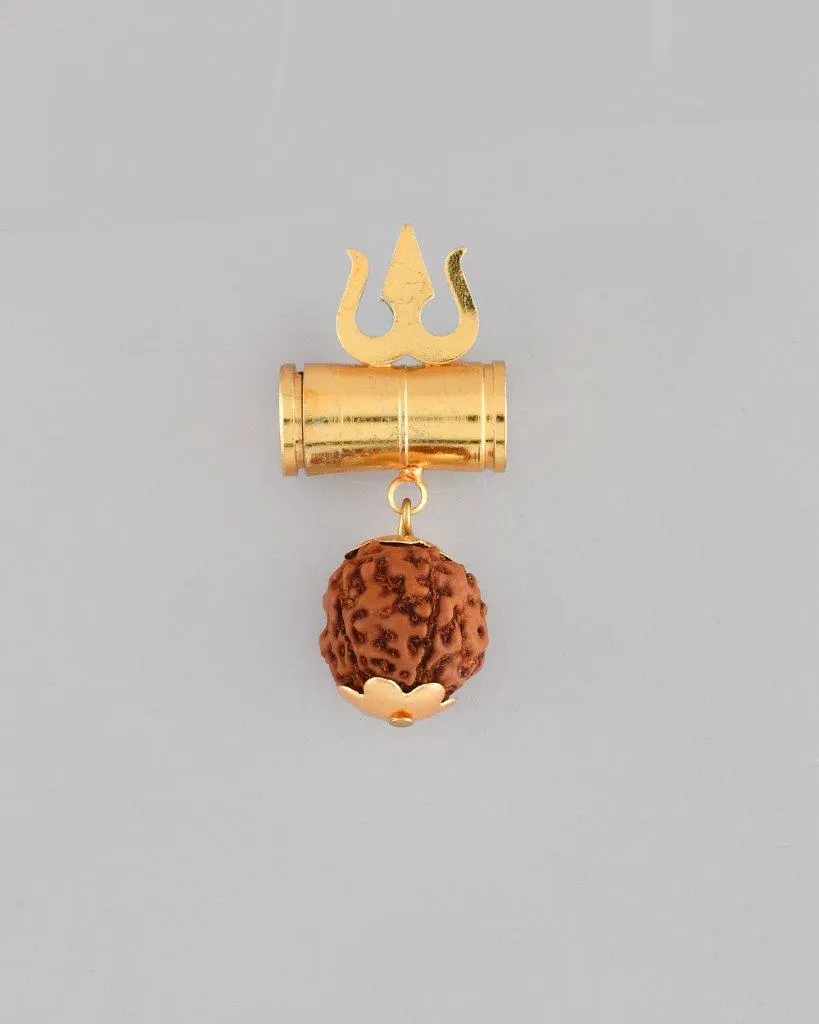 Gold Plated Brown Rudraksh Beaded Spiritual Pendant - Voj