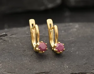 Gold Ruby Earrings - Natural Ruby Earrings, Gold Dainty Studs