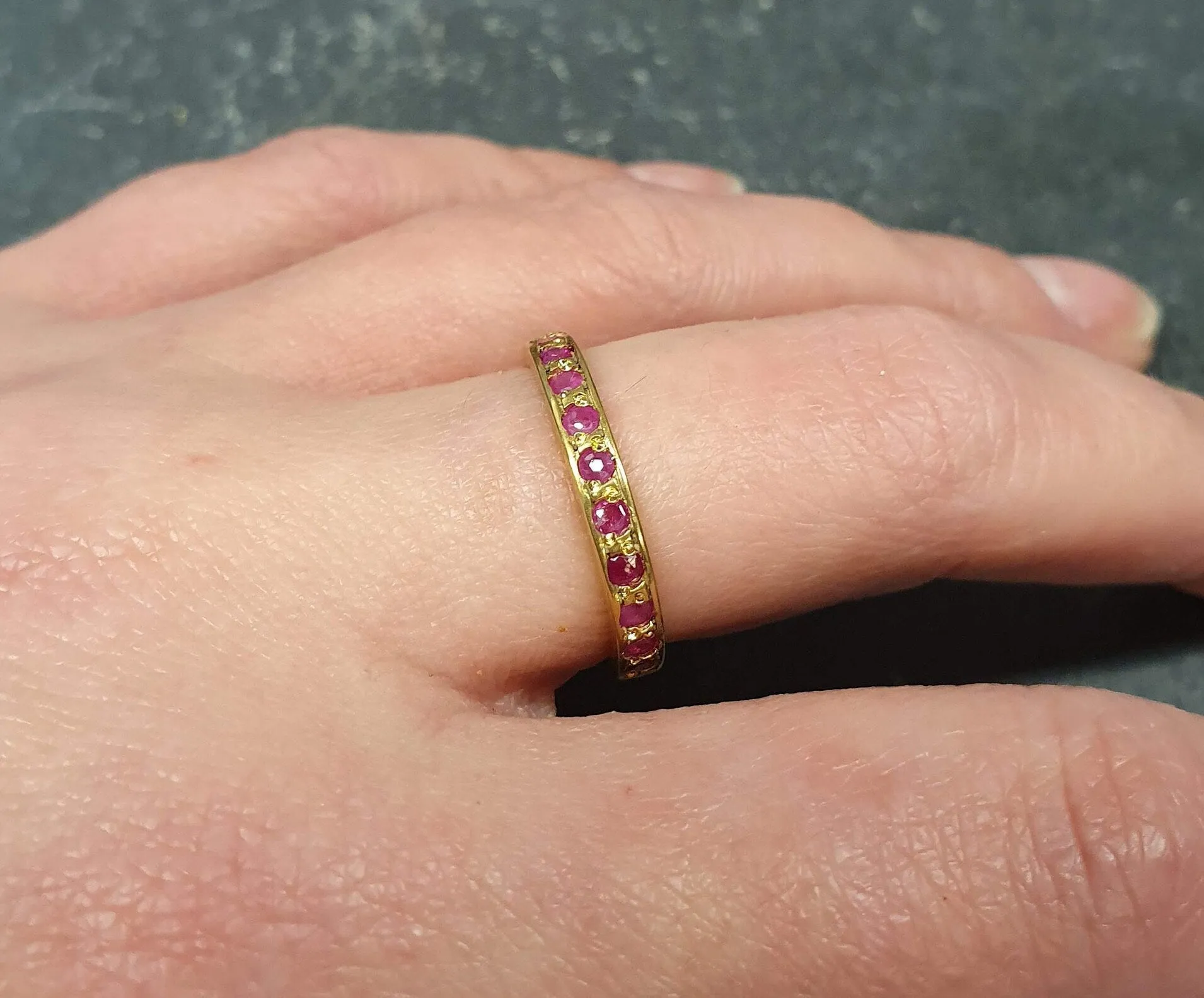 Gold Ruby Ring - Genuine Ruby Ring - Half Eternity Ring