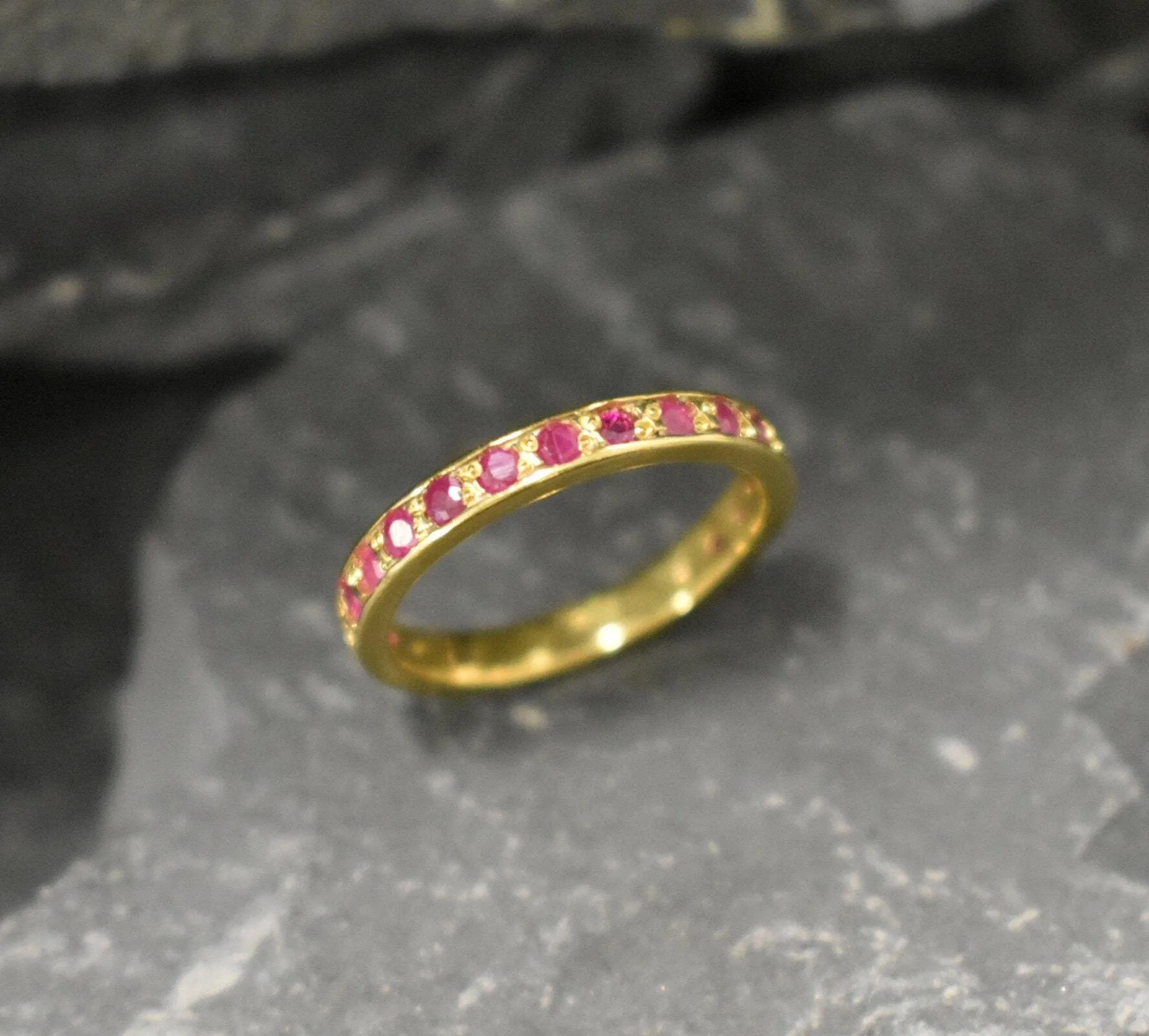 Gold Ruby Ring - Genuine Ruby Ring - Half Eternity Ring