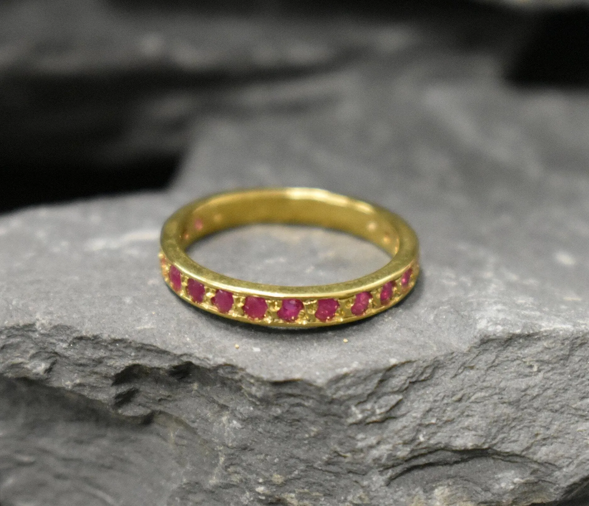 Gold Ruby Ring - Genuine Ruby Ring - Half Eternity Ring