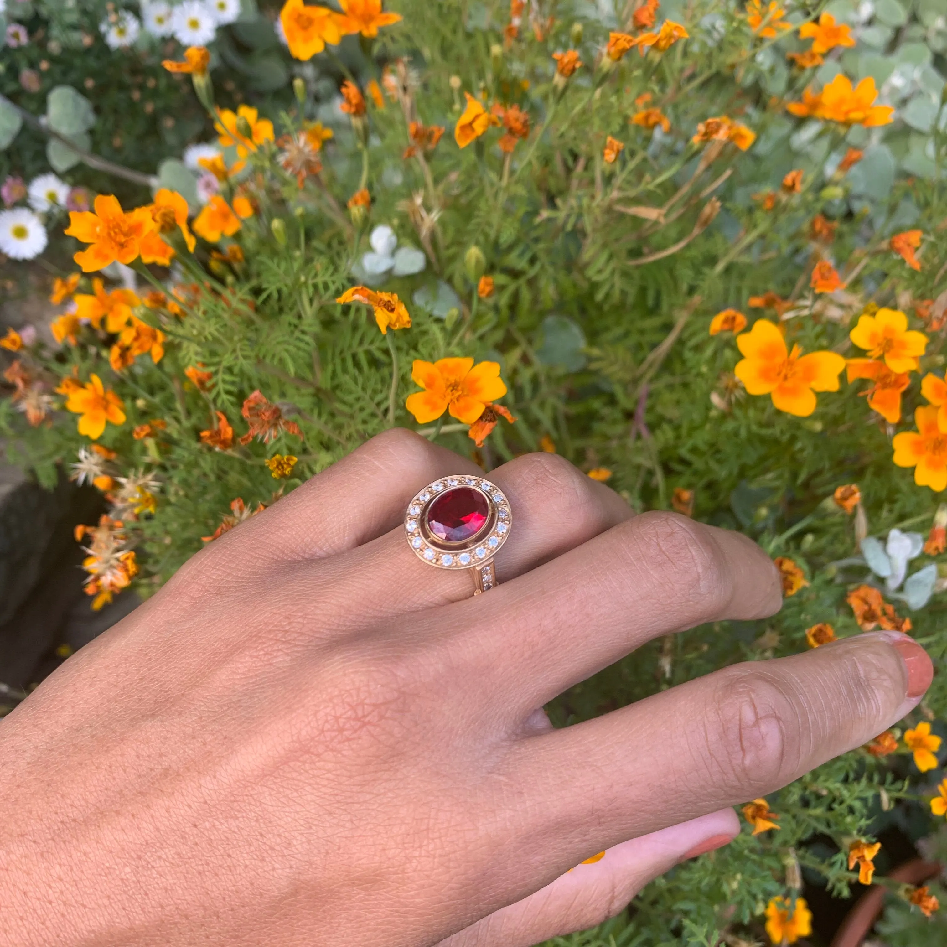 Gold Victorian Ruby Ring, Oval Ruby Vintage Ring, July Birthstone Ring