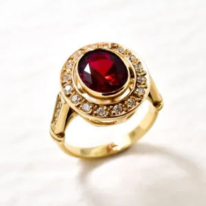 Gold Victorian Ruby Ring, Oval Ruby Vintage Ring, July Birthstone Ring