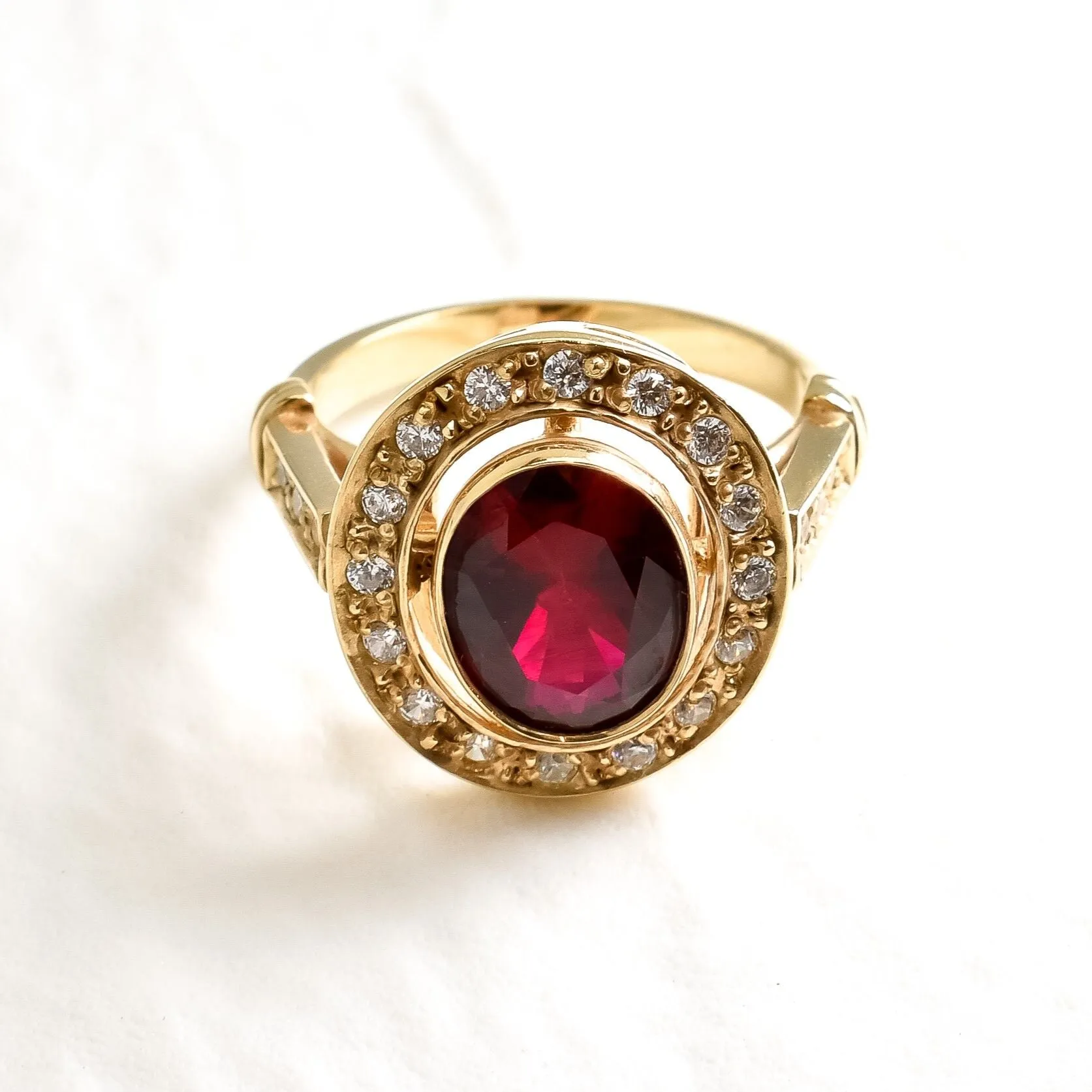 Gold Victorian Ruby Ring, Oval Ruby Vintage Ring, July Birthstone Ring