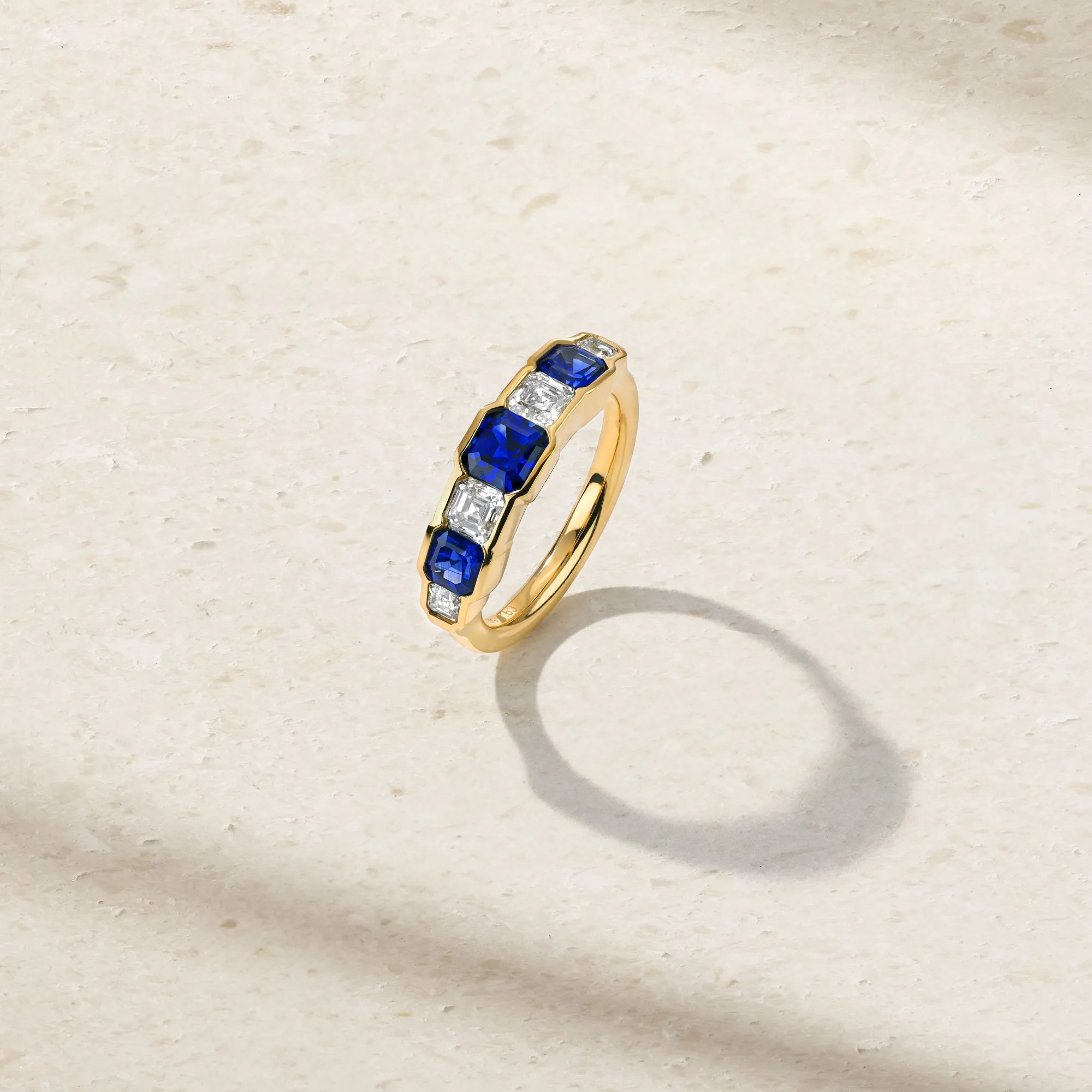 Graduating Asscher Cut Sapphire and Diamond Ring