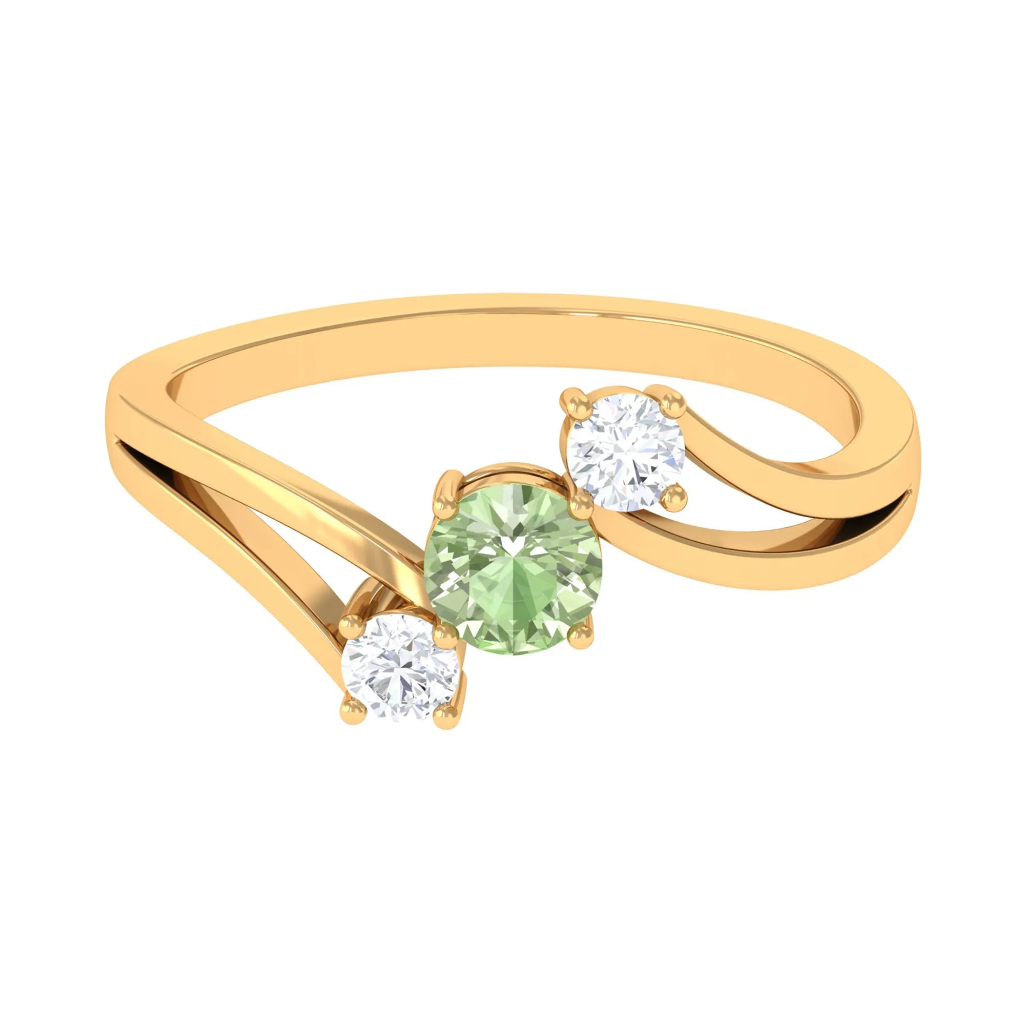 Green Sapphire and Diamond Three Stone Bypass Ring