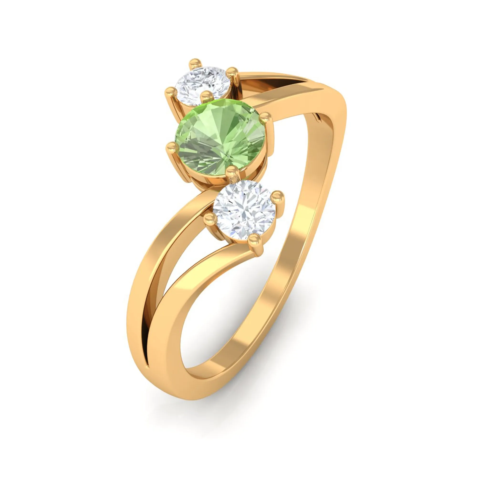 Green Sapphire and Diamond Three Stone Bypass Ring