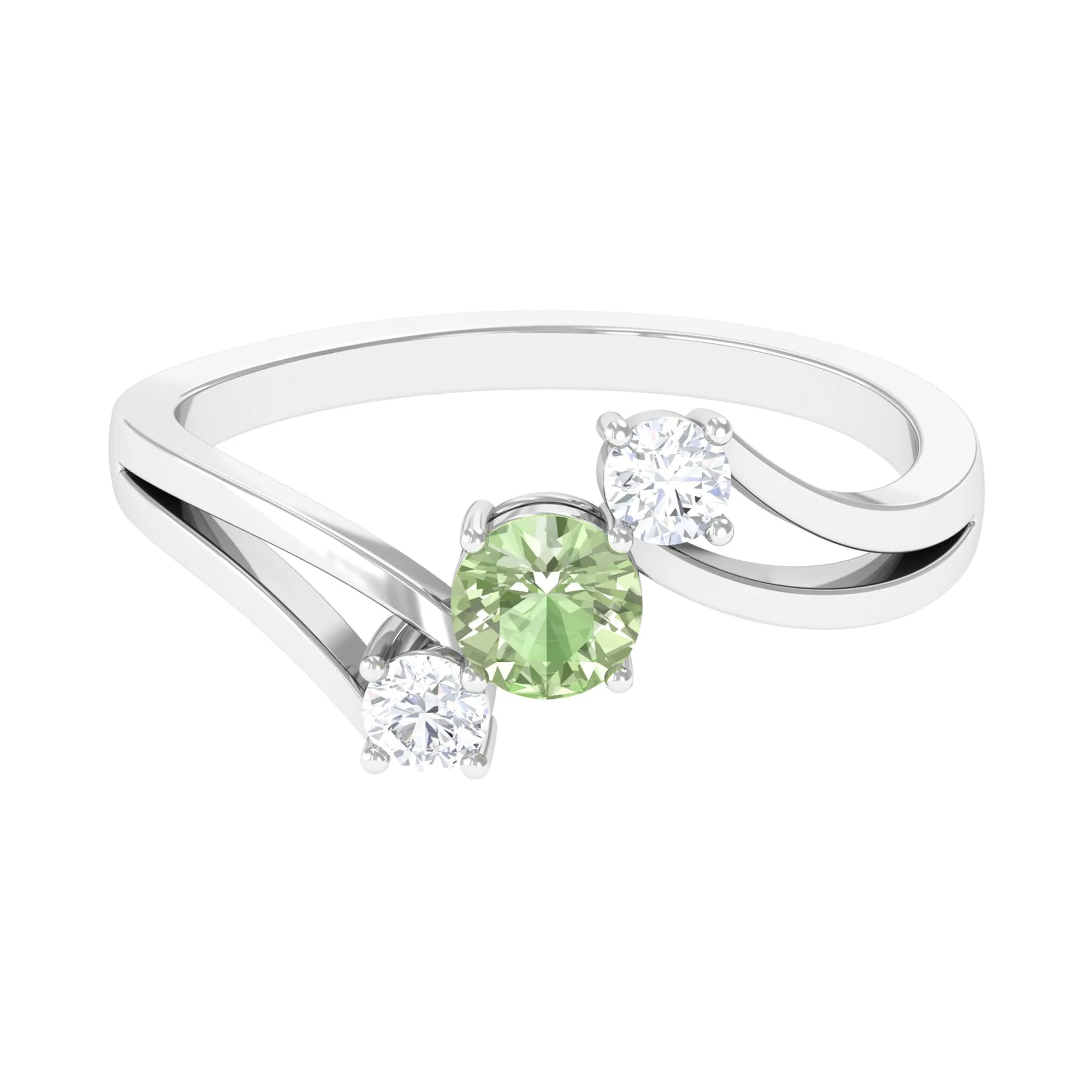 Green Sapphire and Diamond Three Stone Bypass Ring