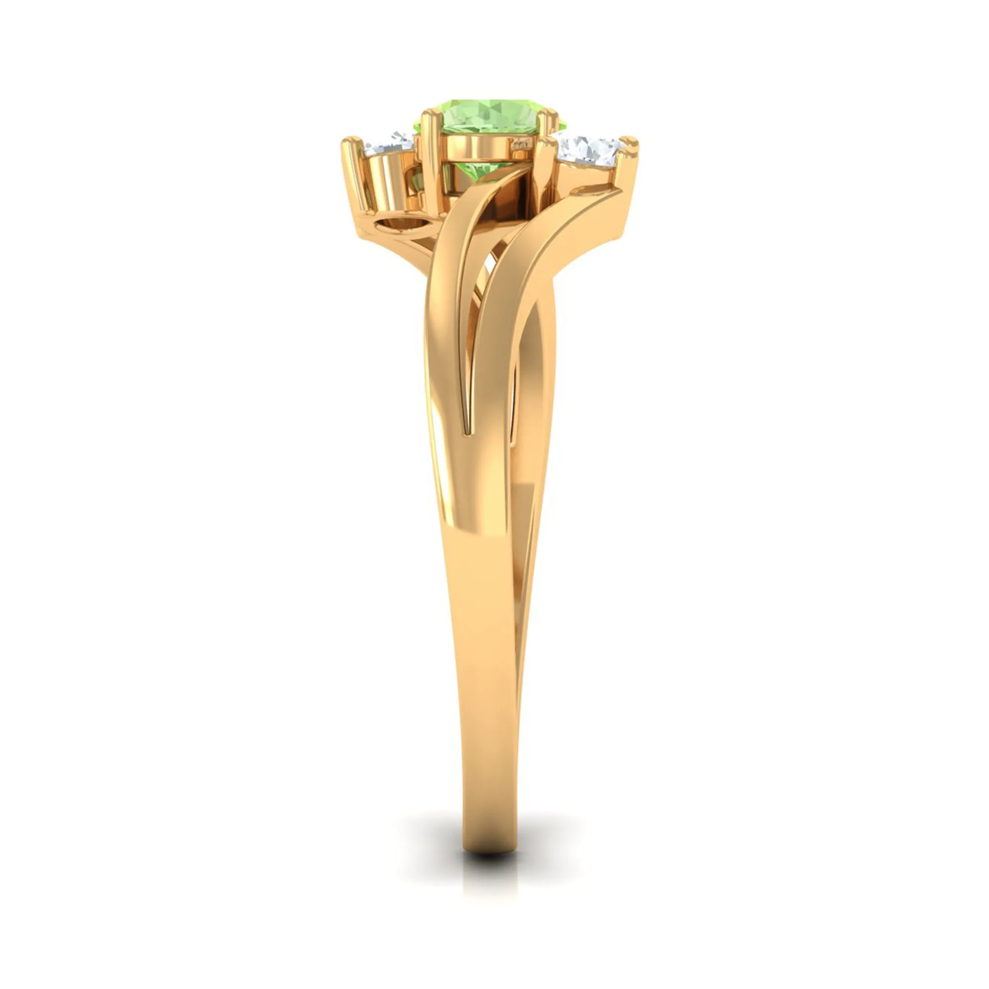 Green Sapphire and Diamond Three Stone Bypass Ring