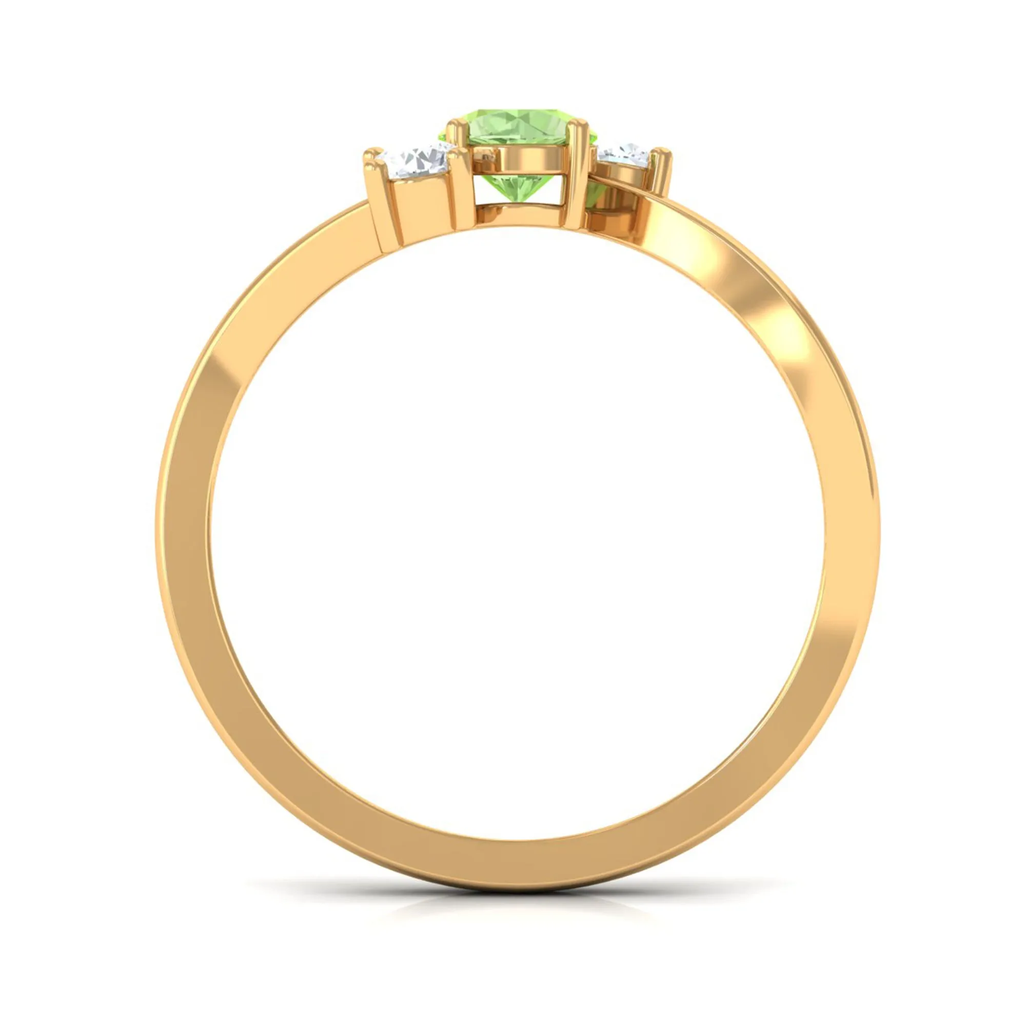 Green Sapphire and Diamond Three Stone Bypass Ring