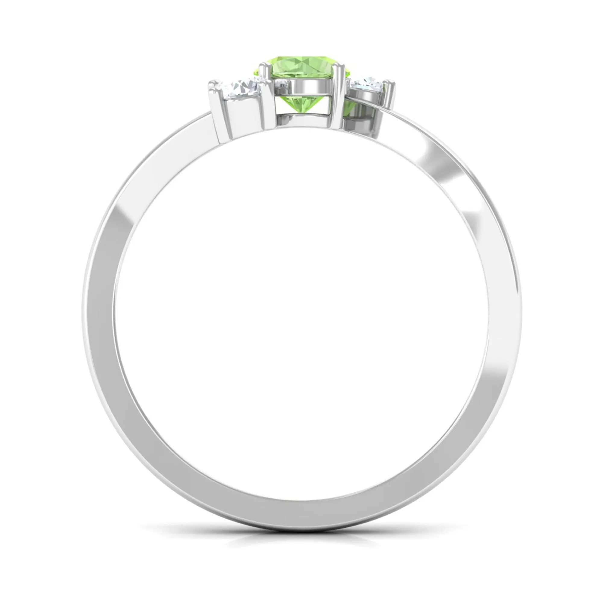 Green Sapphire and Diamond Three Stone Bypass Ring