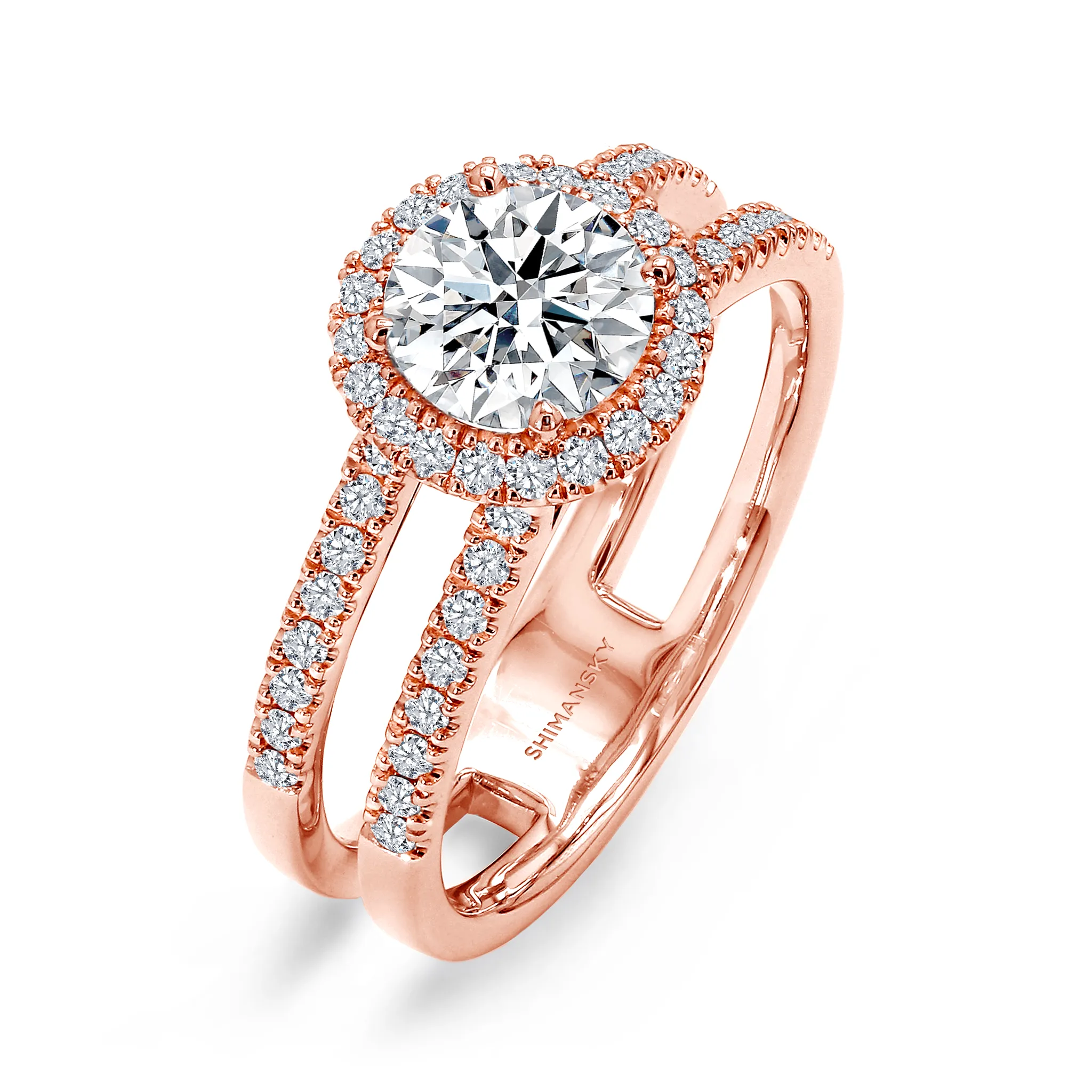 Halo Diamond Split Band Engagement Ring