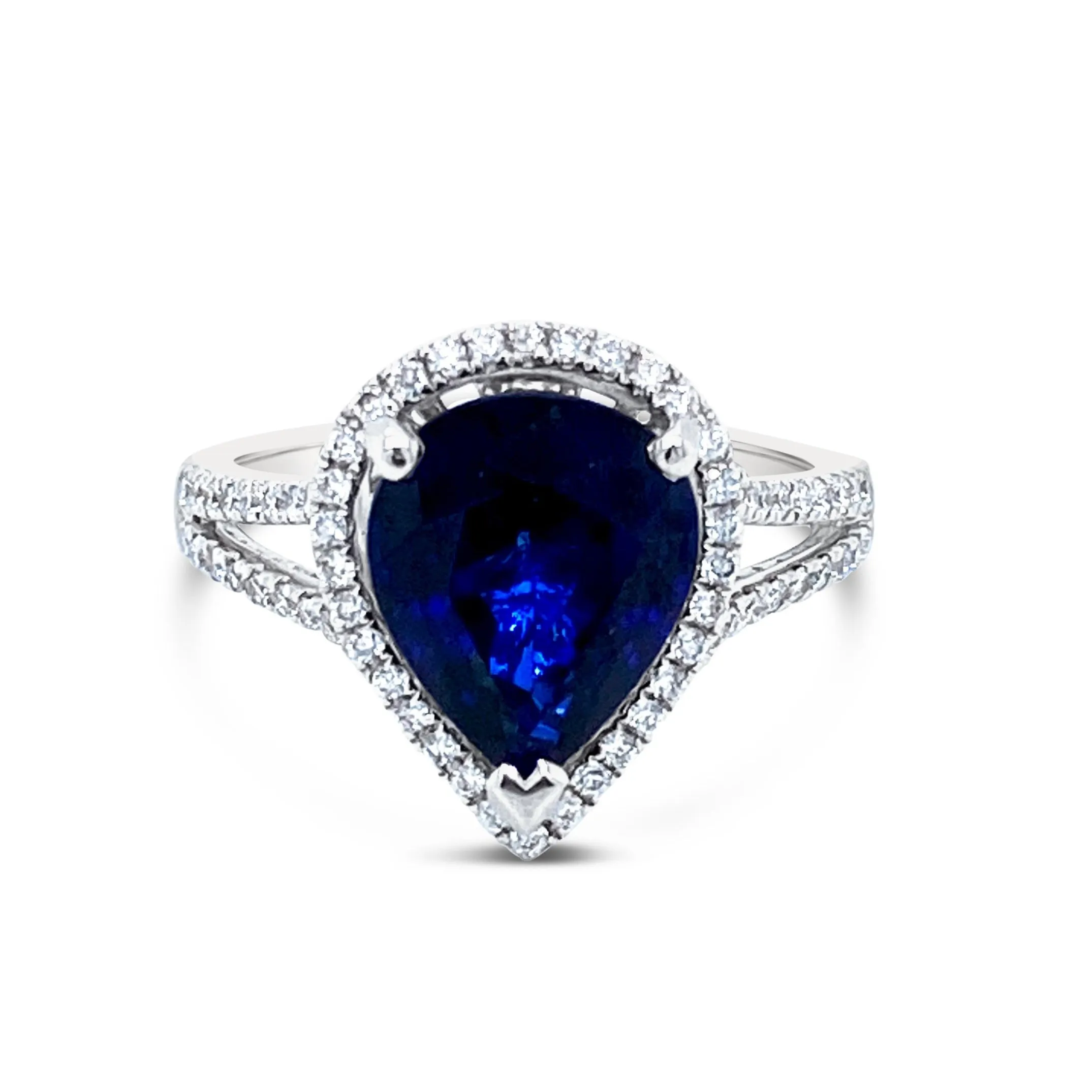 Halo set  Split Sided Pear shape Sapphire & Diamonds"Margo" Ring