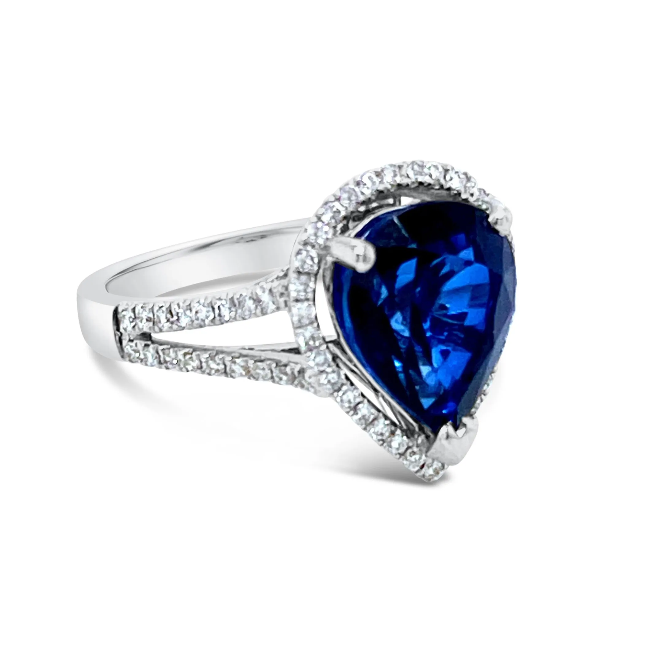 Halo set  Split Sided Pear shape Sapphire & Diamonds"Margo" Ring