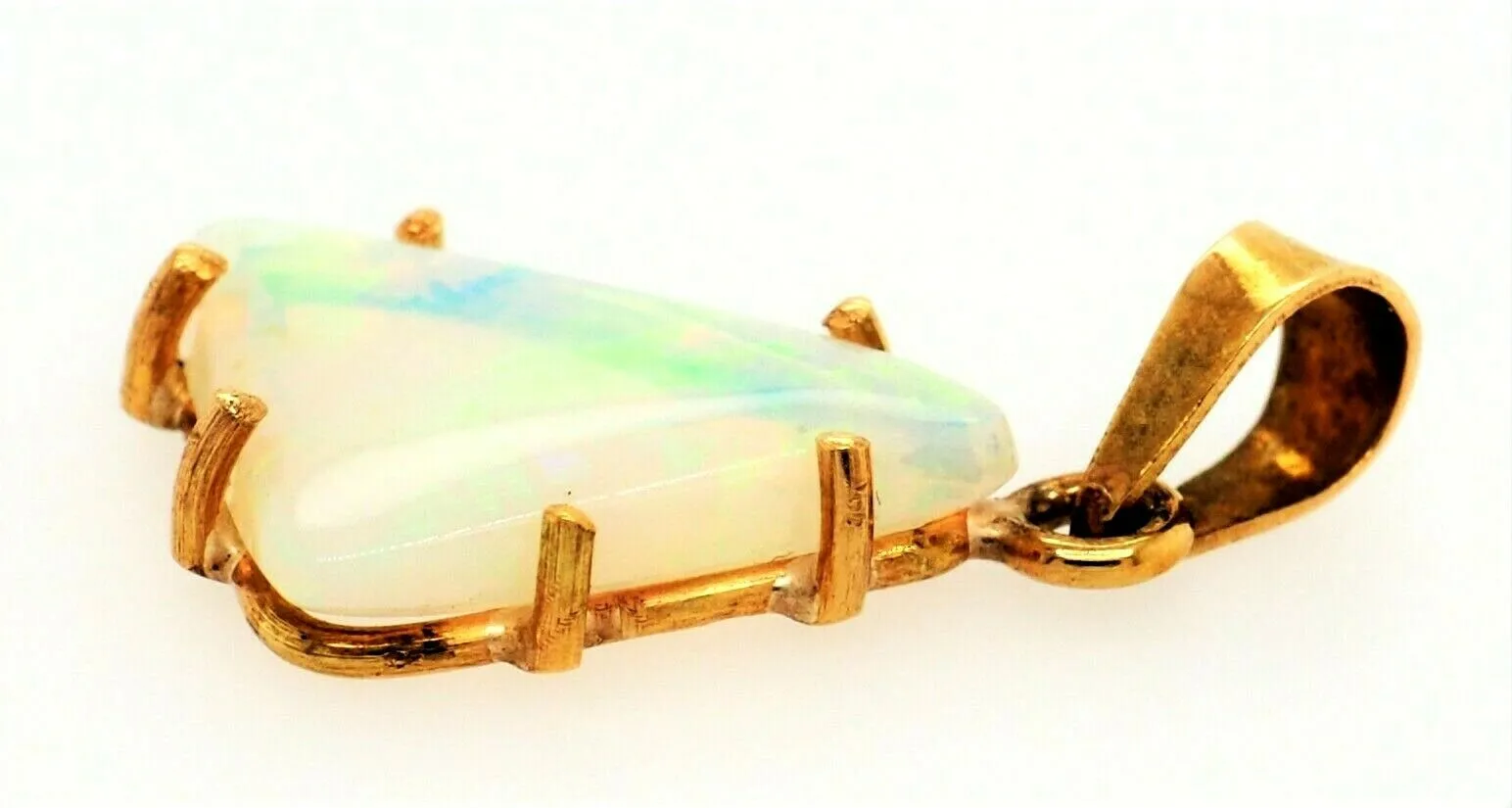 Handmade 18ct Yellow Gold & Opal Pendant Fine Jewellery Blue & Green Flash