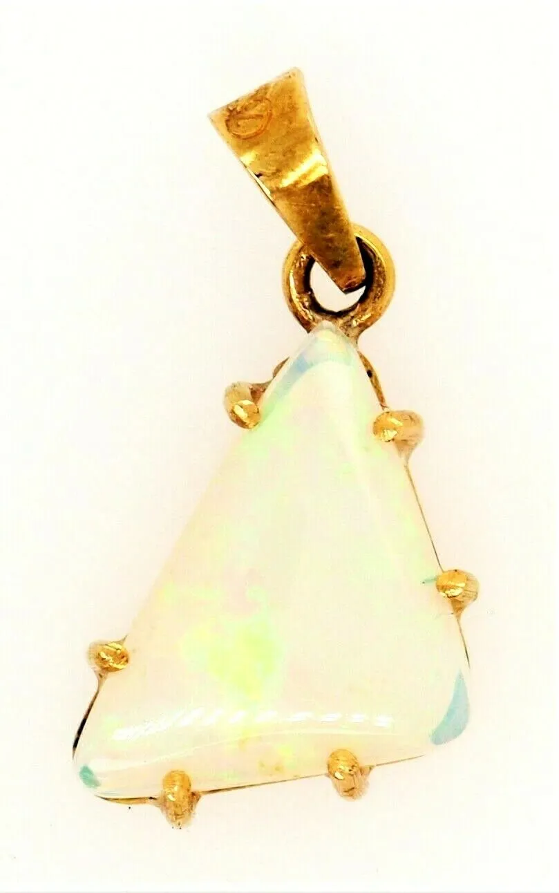 Handmade 18ct Yellow Gold & Opal Pendant Fine Jewellery Blue & Green Flash